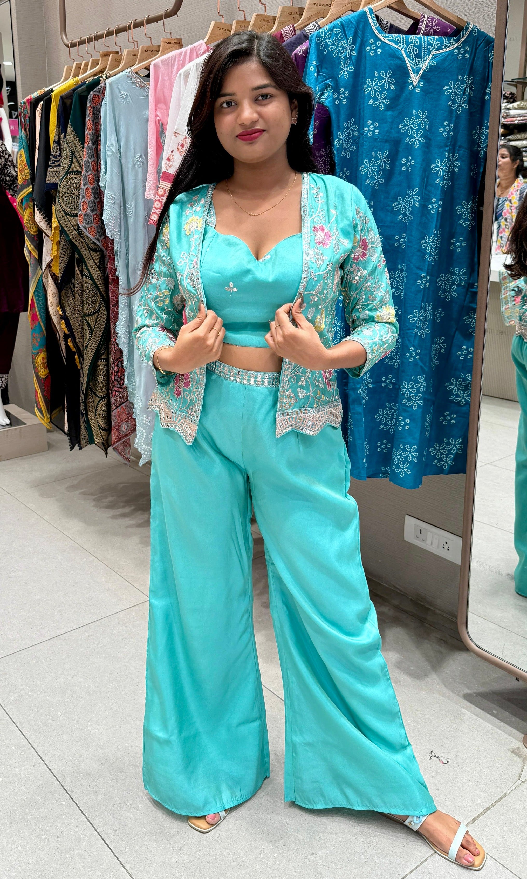 Blue palazzo with jacket