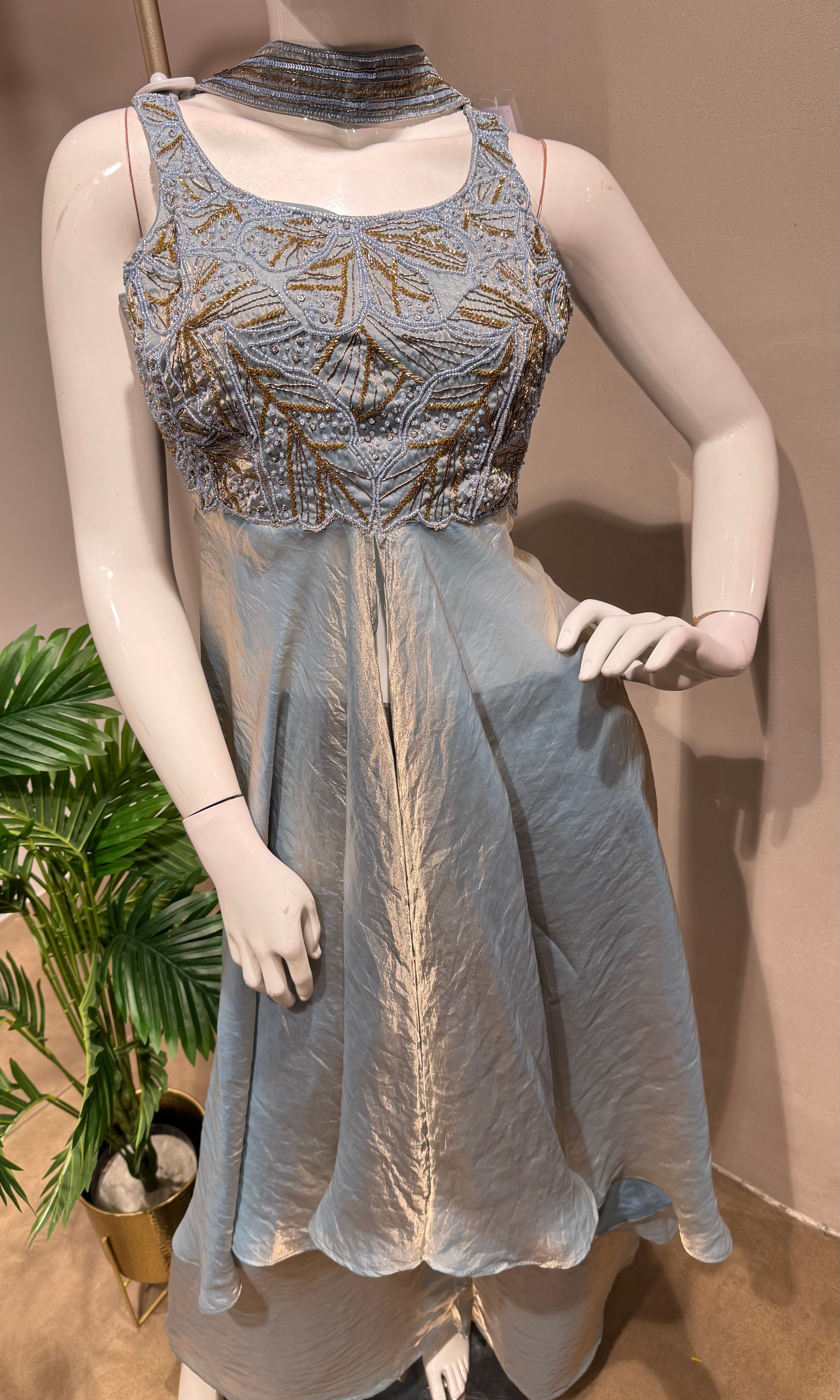 SKY BLUE A LINE SHIMMER TISSUE PALAZZO