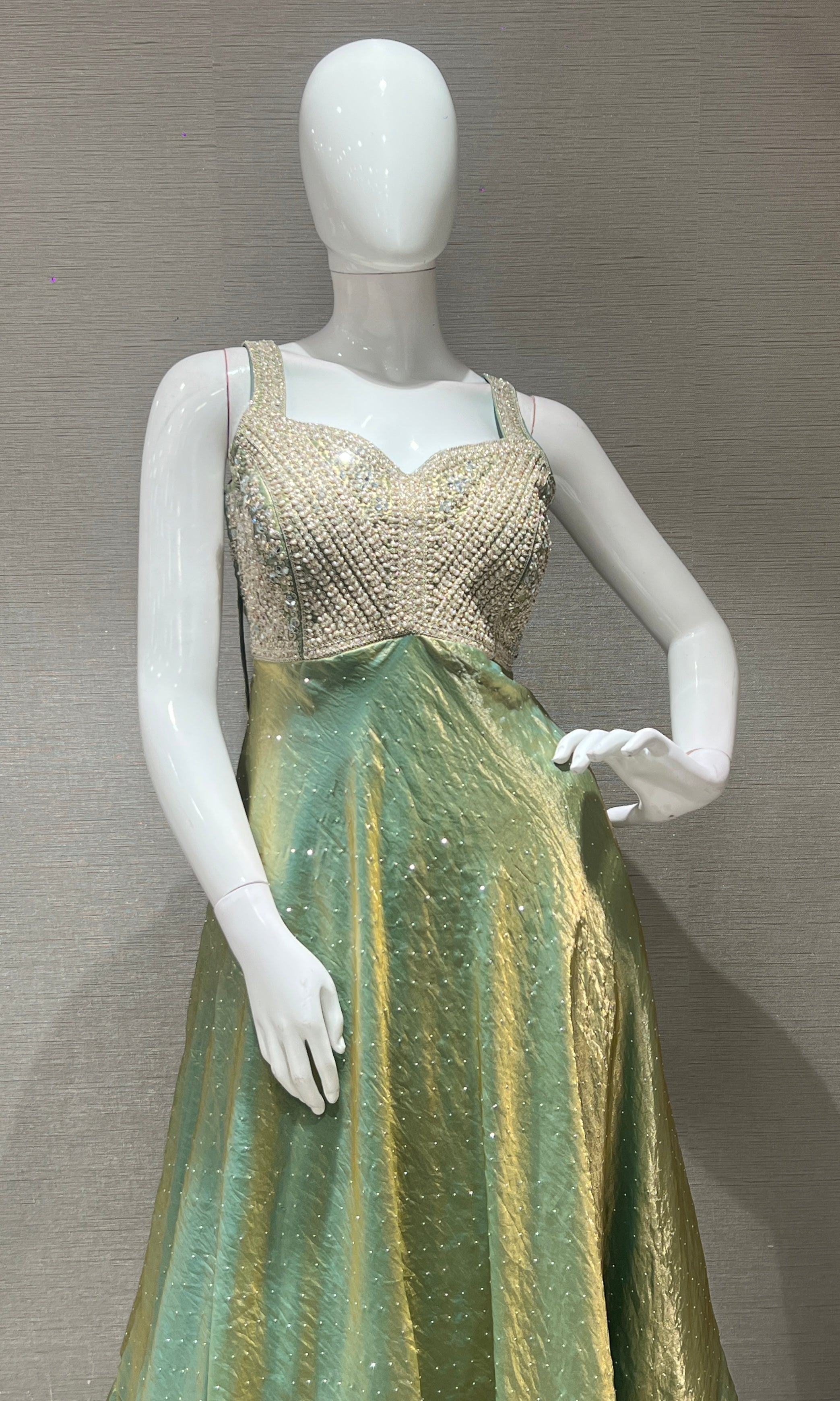 Pista green Anarkali WITH PALAZZO PANTS