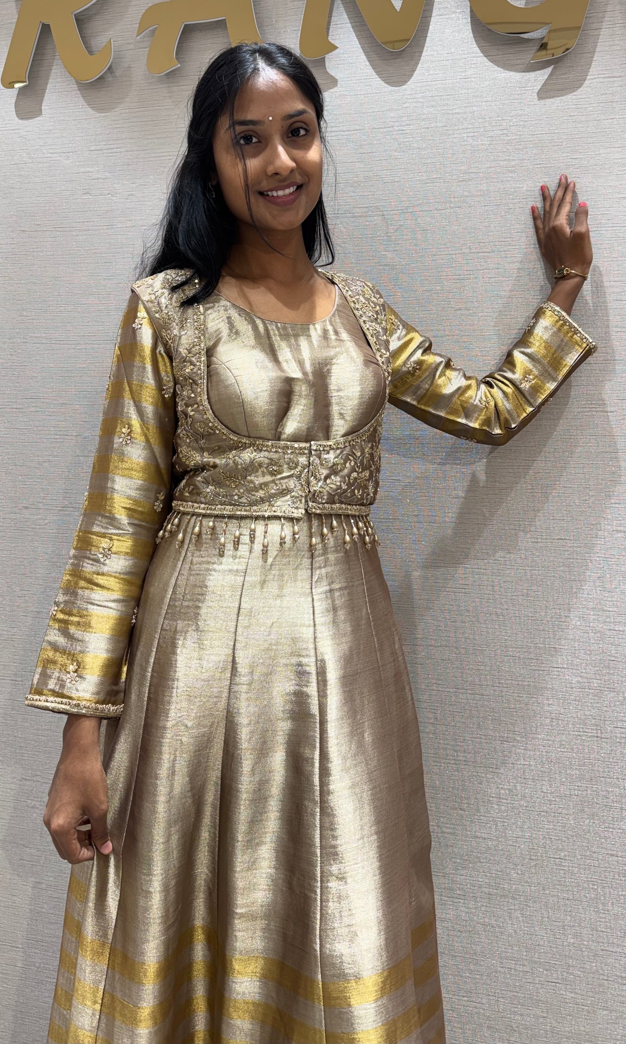 BIEGE Metallic Gold Tissue Silk Anarkali Gown