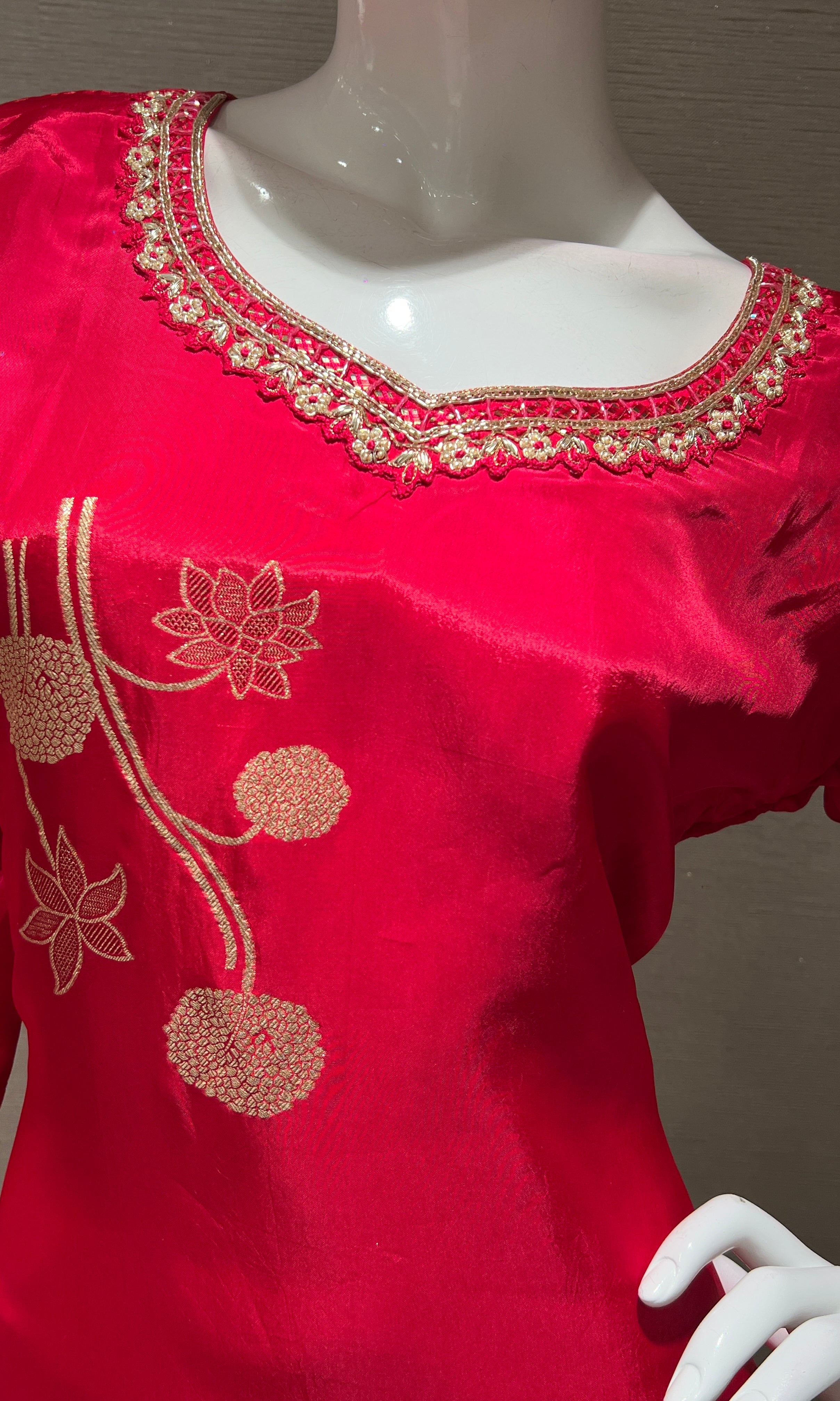 Rani Pink golden embroidered kurta set