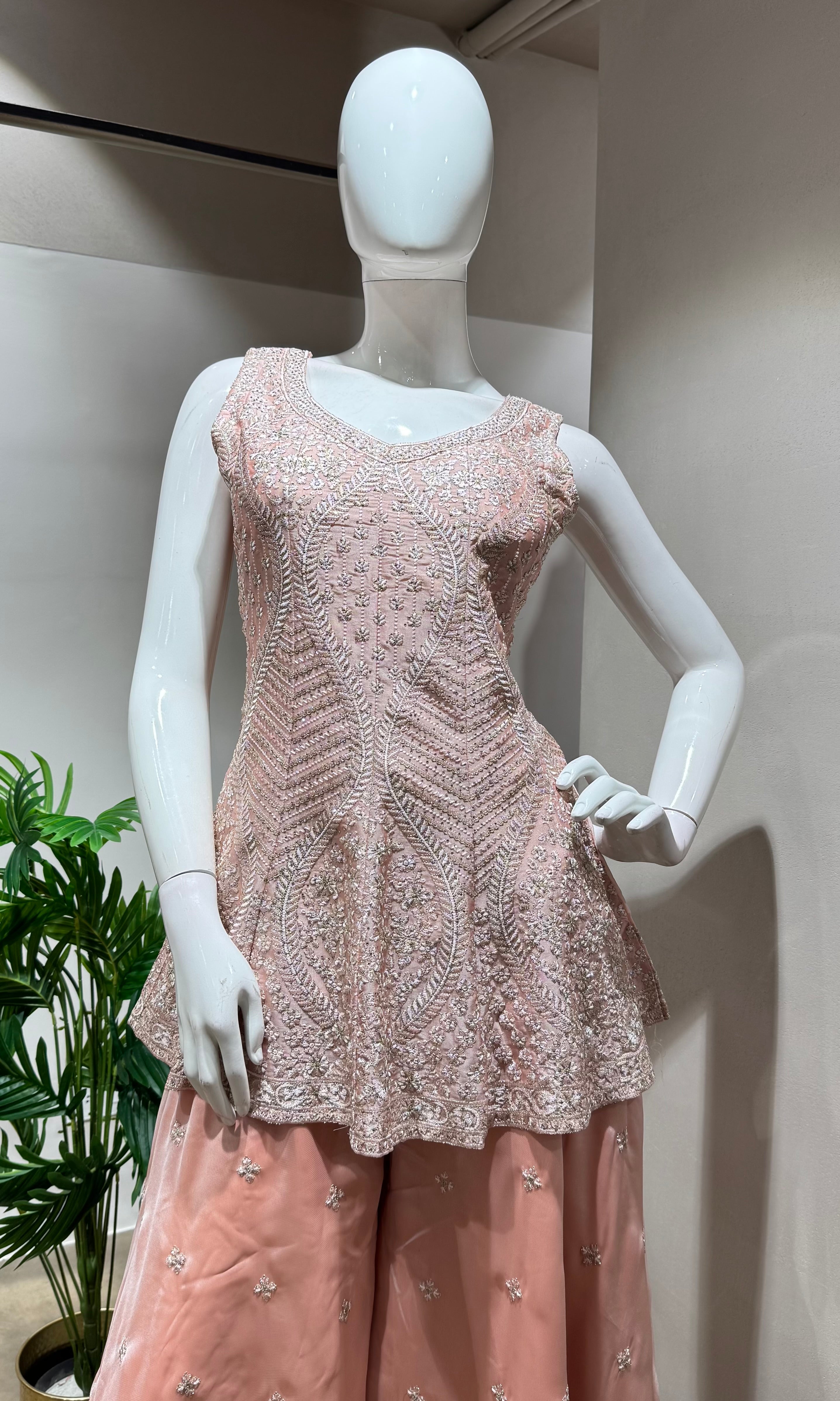 Blush PEACH Silk Embroidery PALAZZO SET