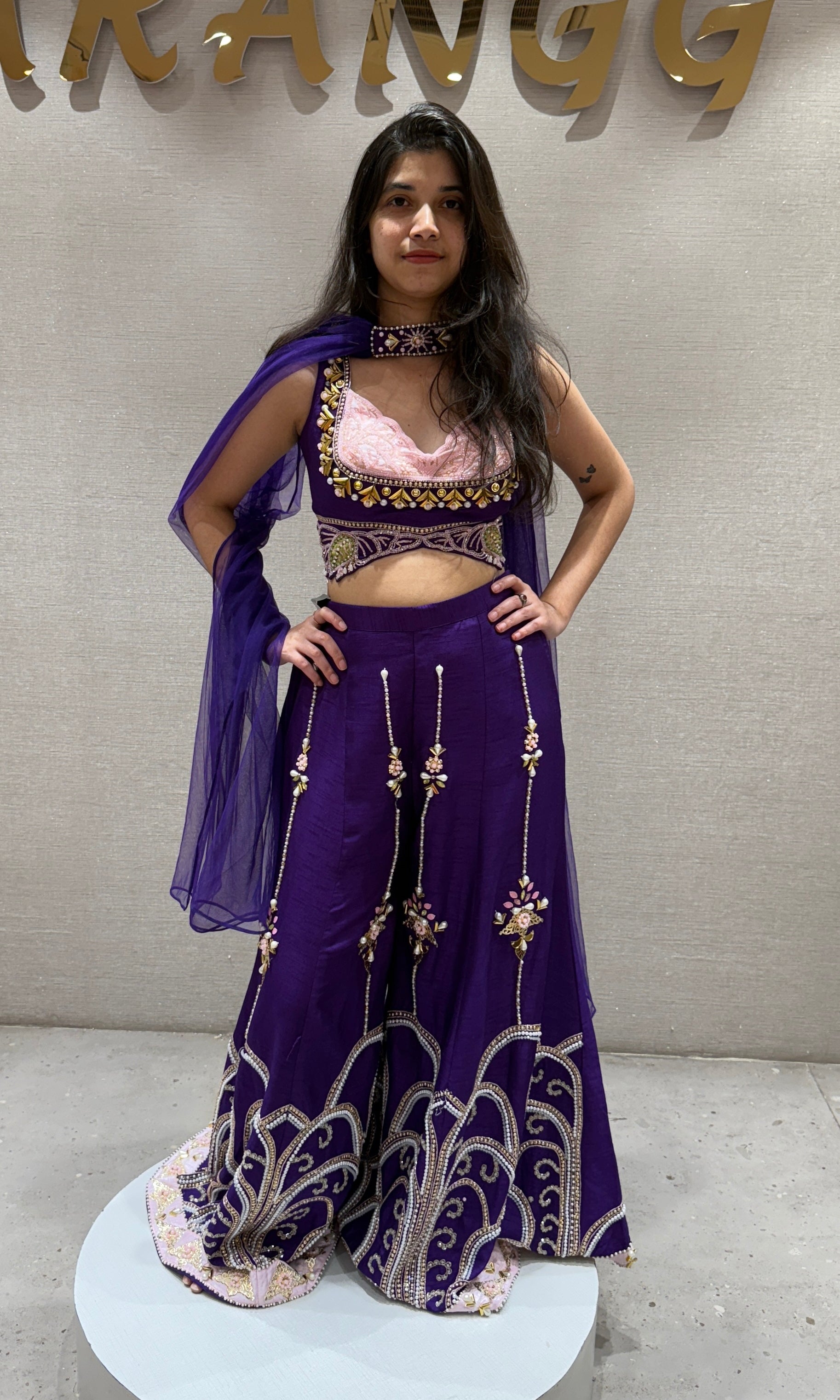 Purple Floral Embellished Sharara set