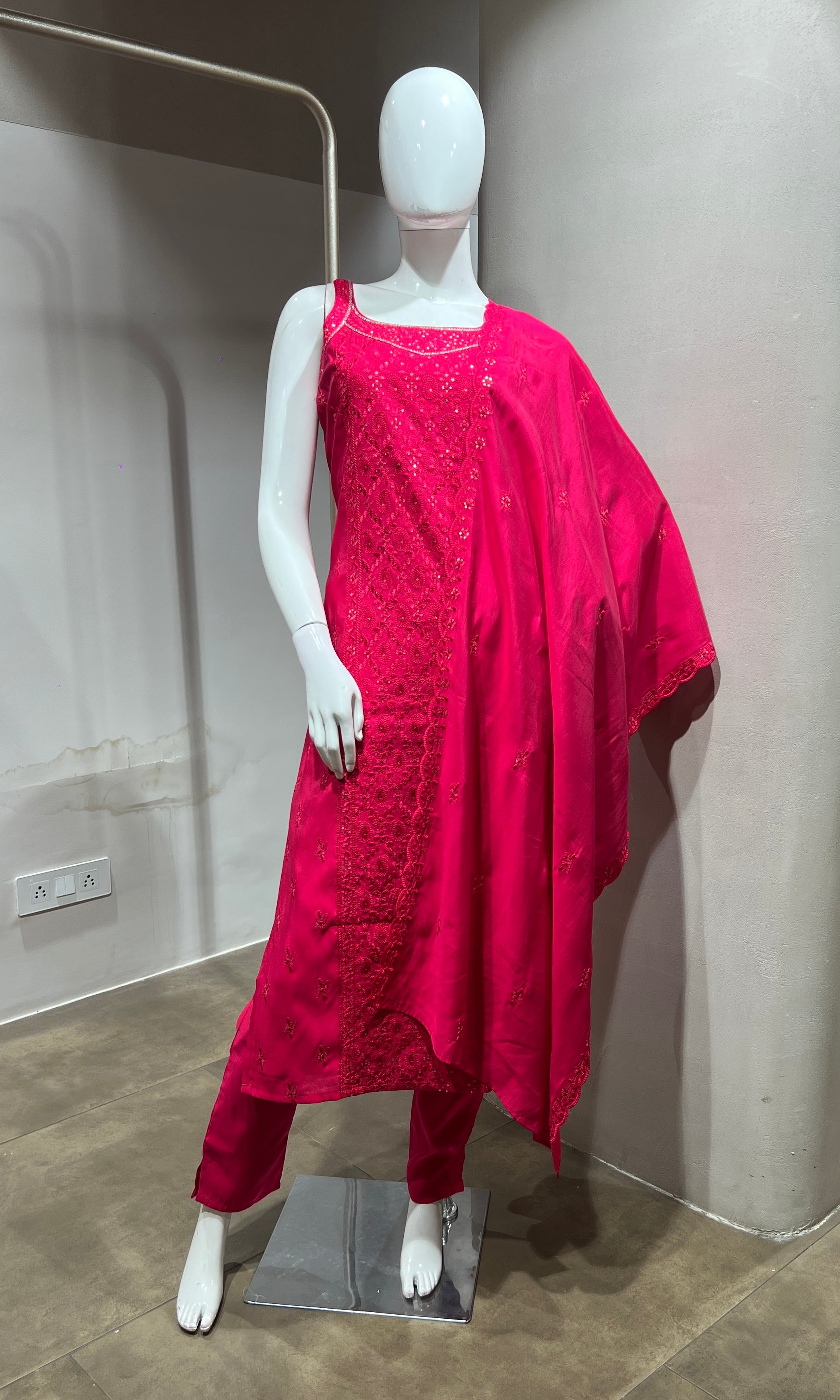 pink Georgette Straight Suit with Dupatta