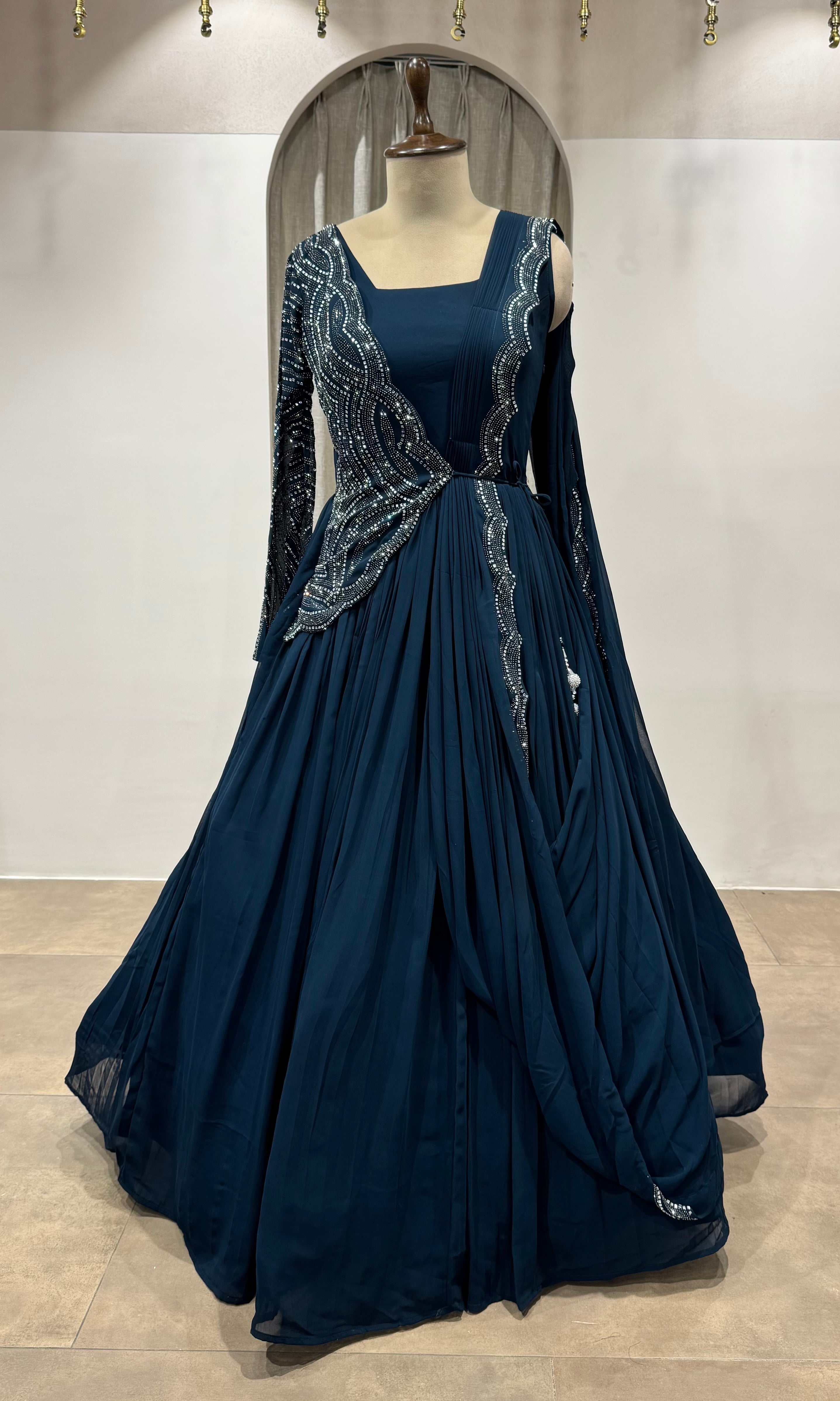BLUE Embellished Floor-Length Anarkali Gown