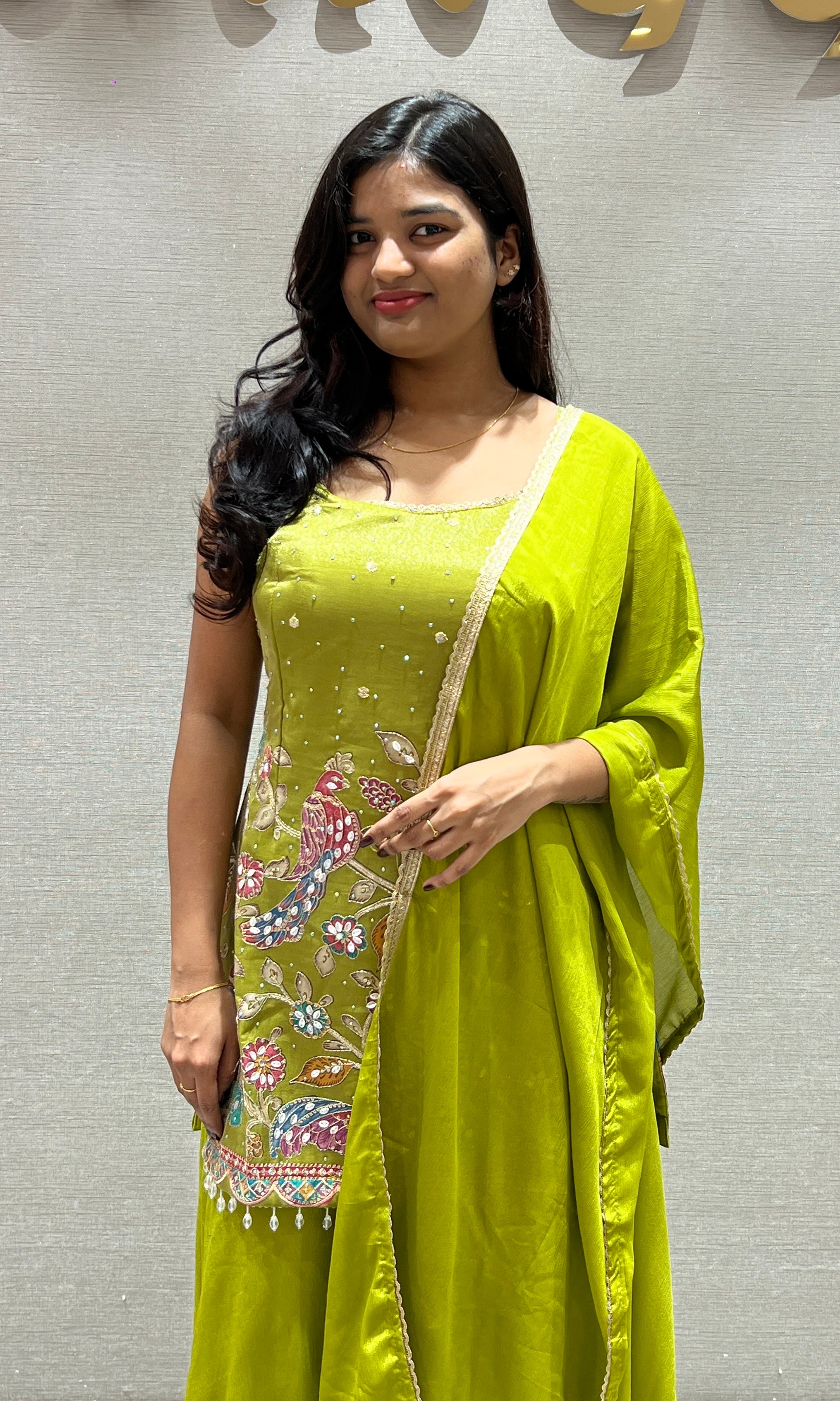 Parrot Green Embroidered Sharara Set