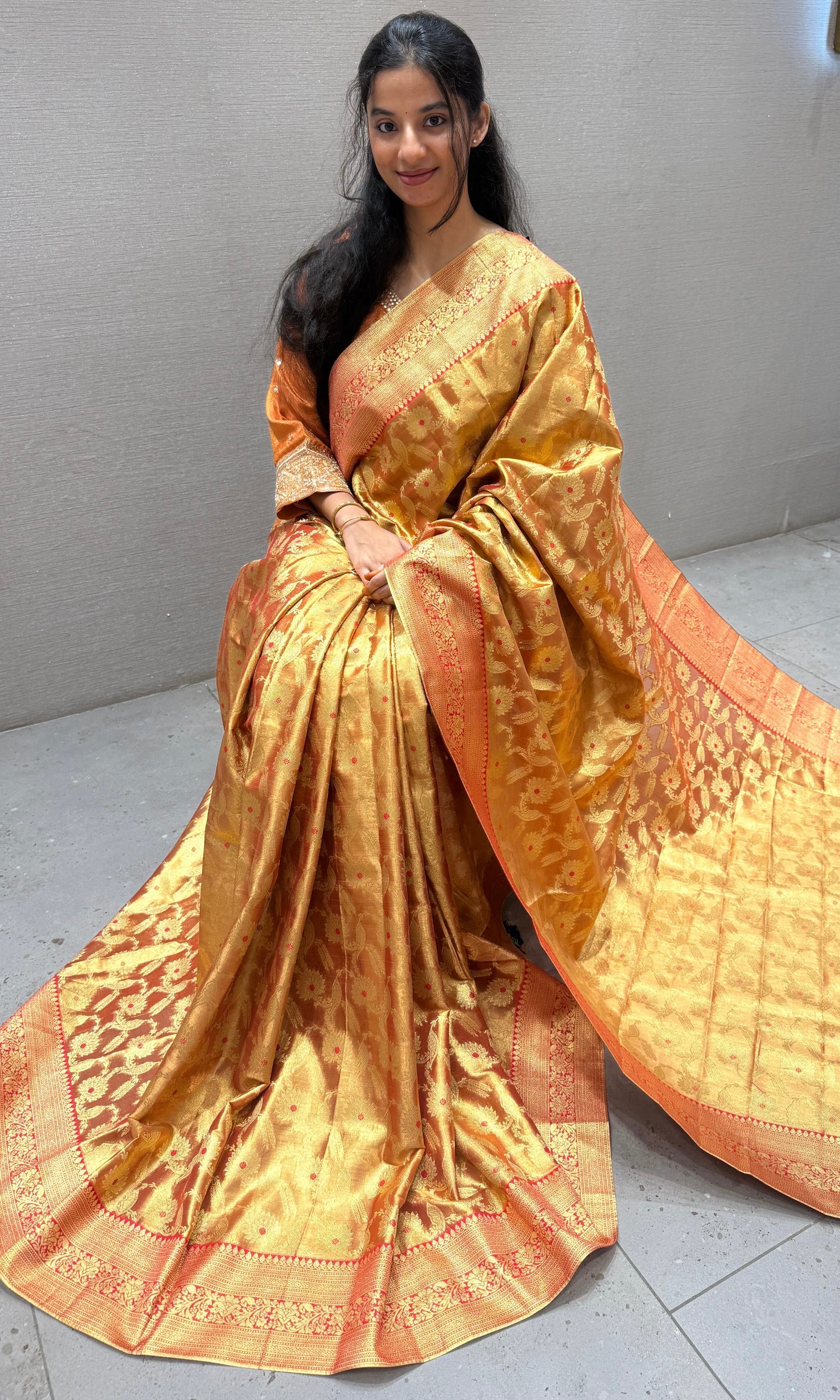 Red saree with ready blouse