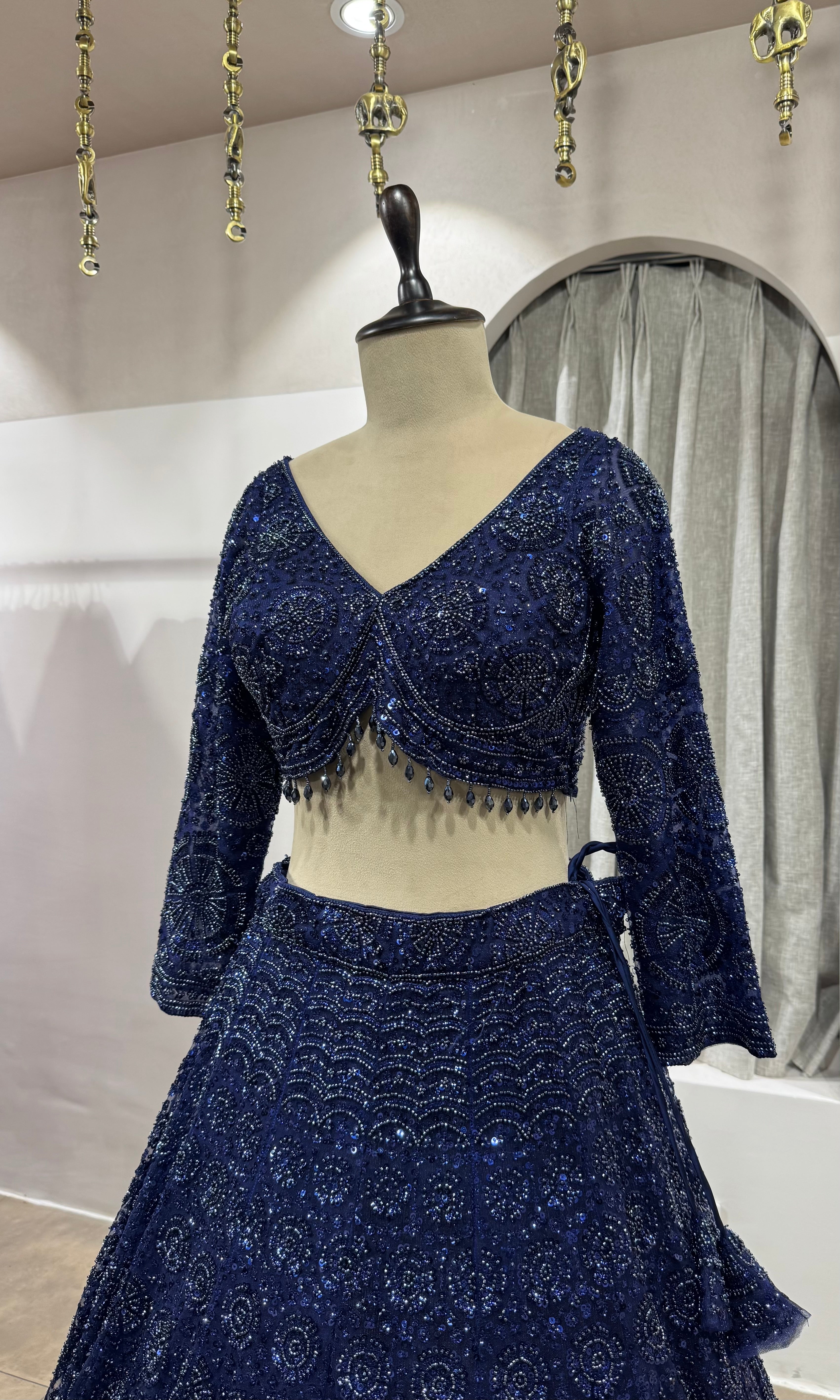 Rama blue sequin embroidered lehenga