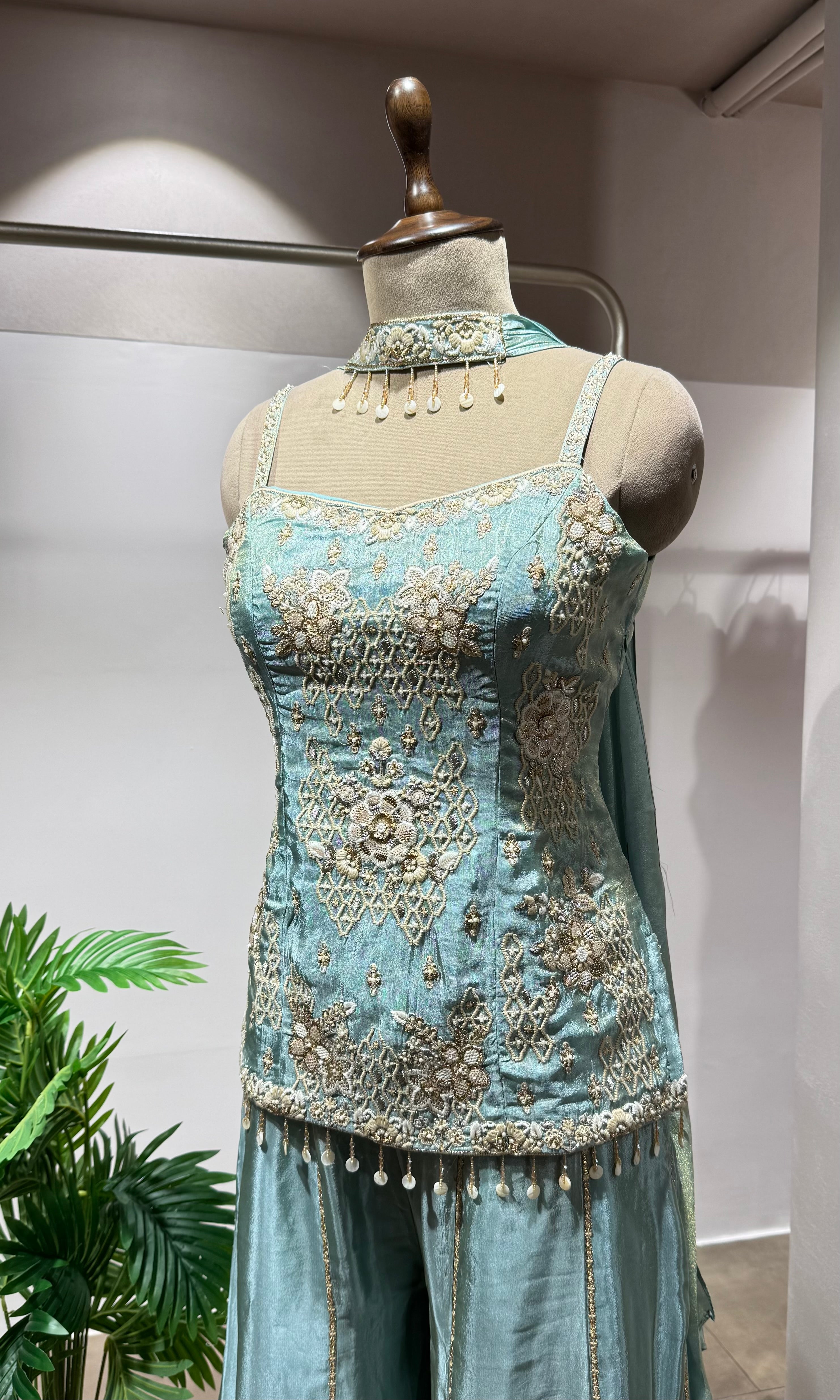 Sea blue GOLD ZARI WORK PALAZZO SET