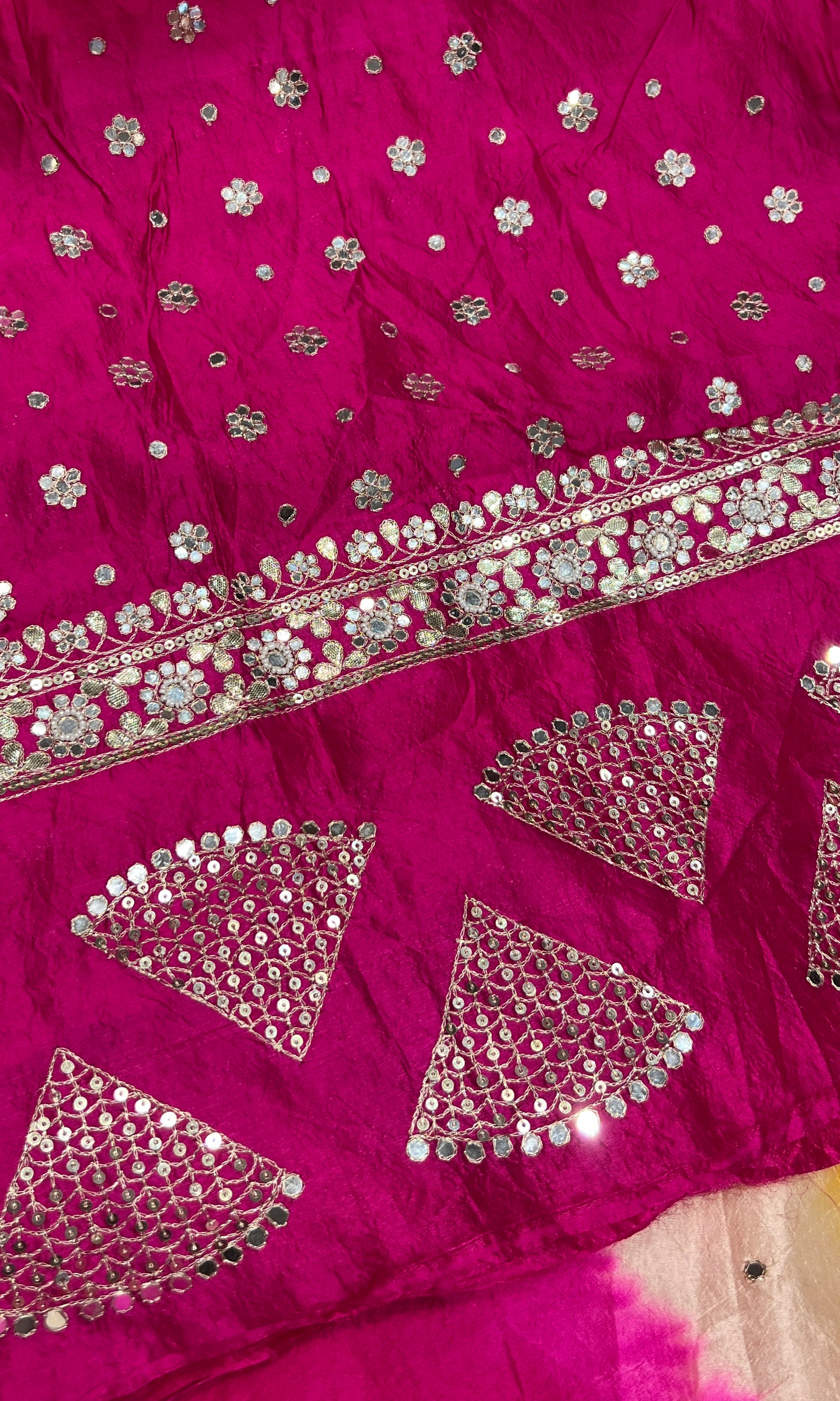 Shibori Tussar silk yellow and pink saree