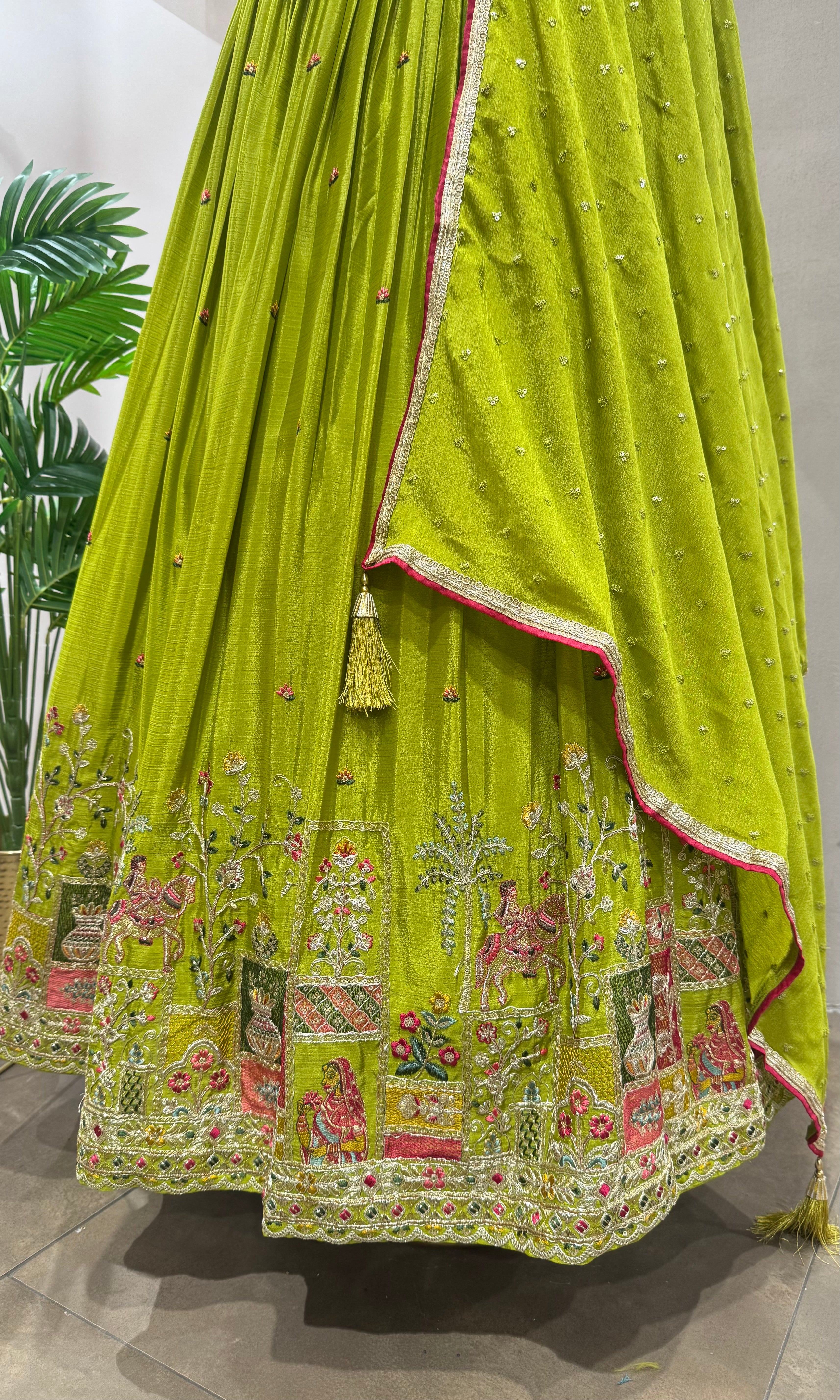 Green peacock embroidered Lehenga