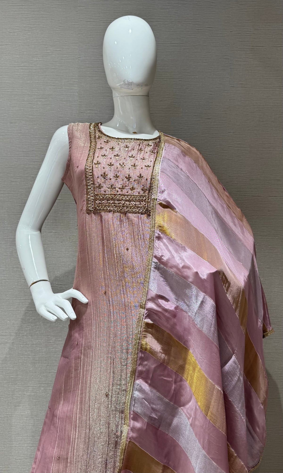 ONION PINK ETHNIC SHIMMER KURTA SET WITH DUPATTA