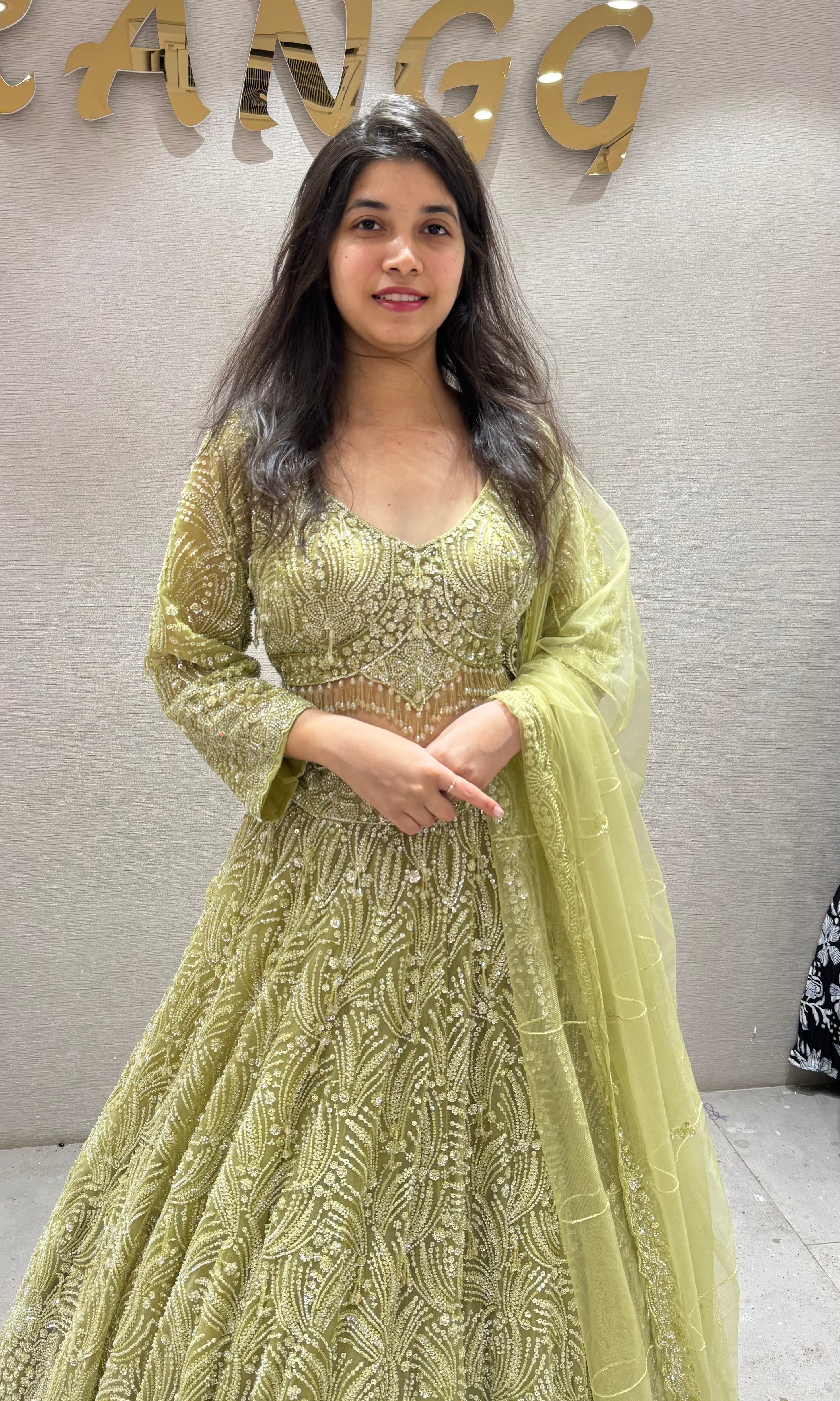 Pista green CRYSTAL EMBROIDERED lehenga