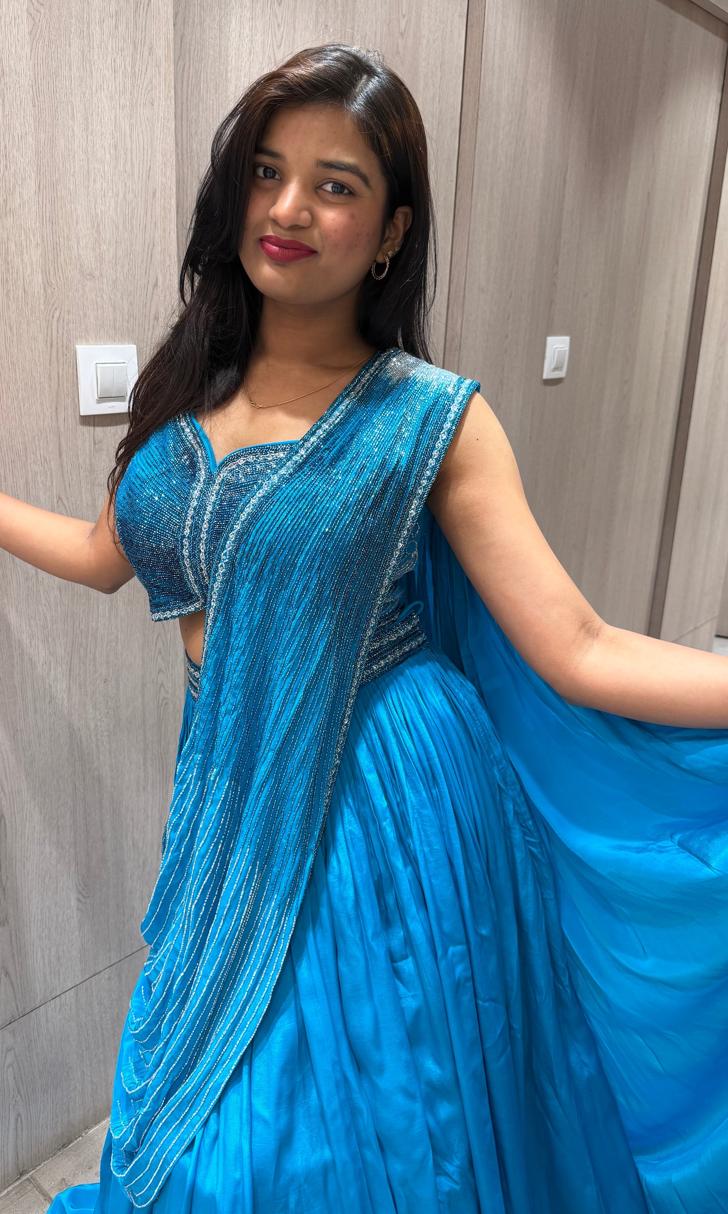 💙P Blue (#copper sulfate blue) Lehenga with attached drape dupatta💙