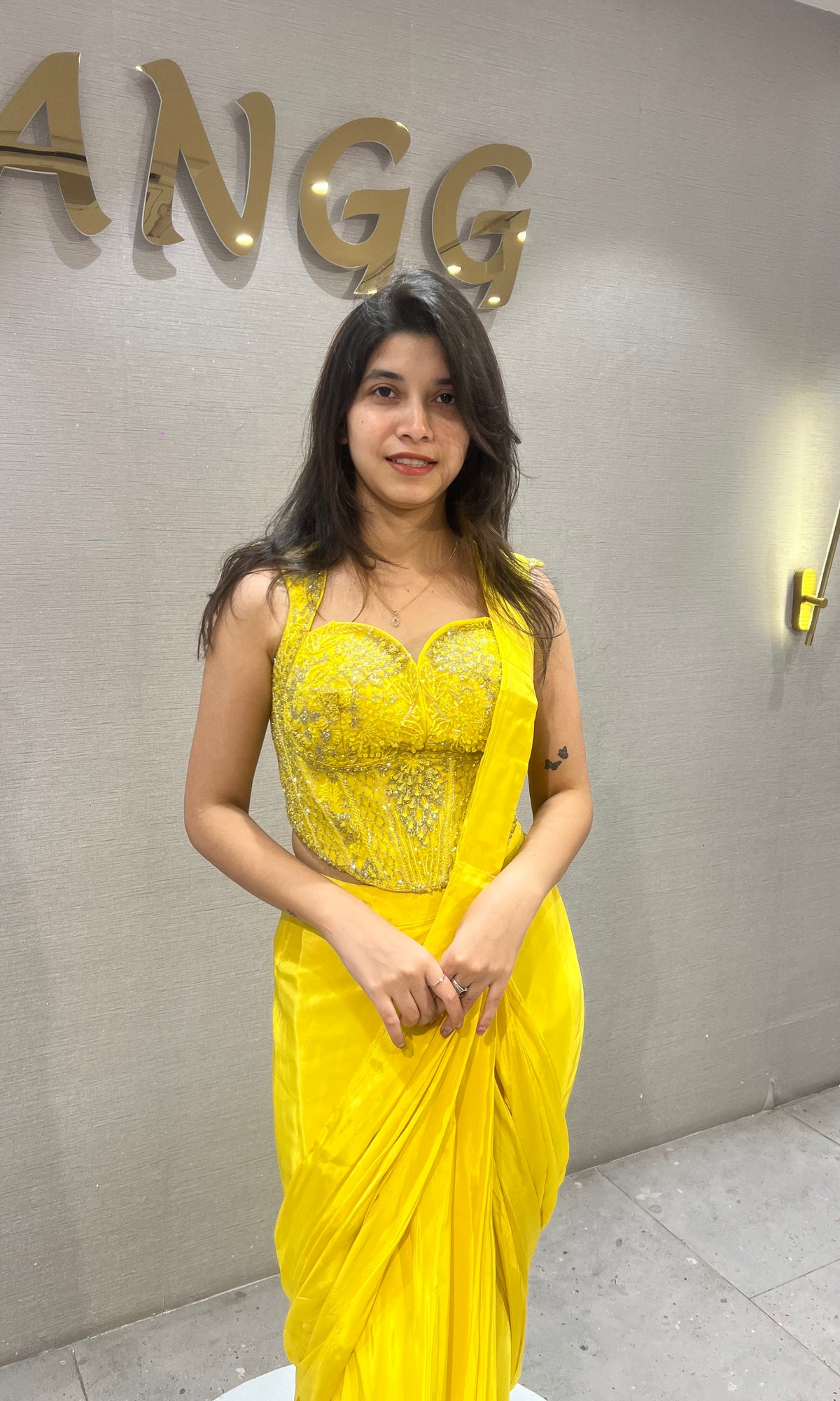Bright Yellow Silk Saree with Embellished Blouse