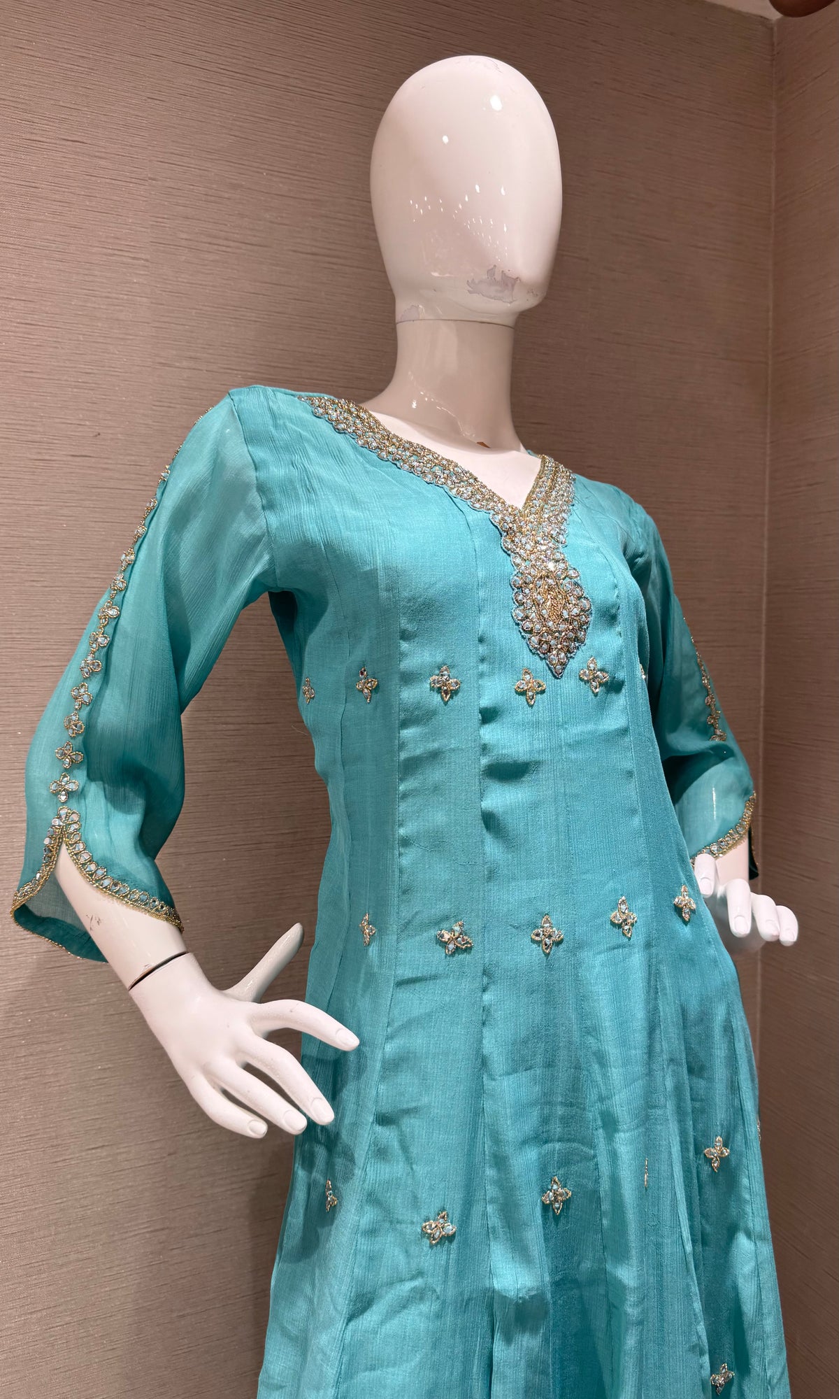 Sea Blue silk Ethnic Anarkali Set with Dupatta