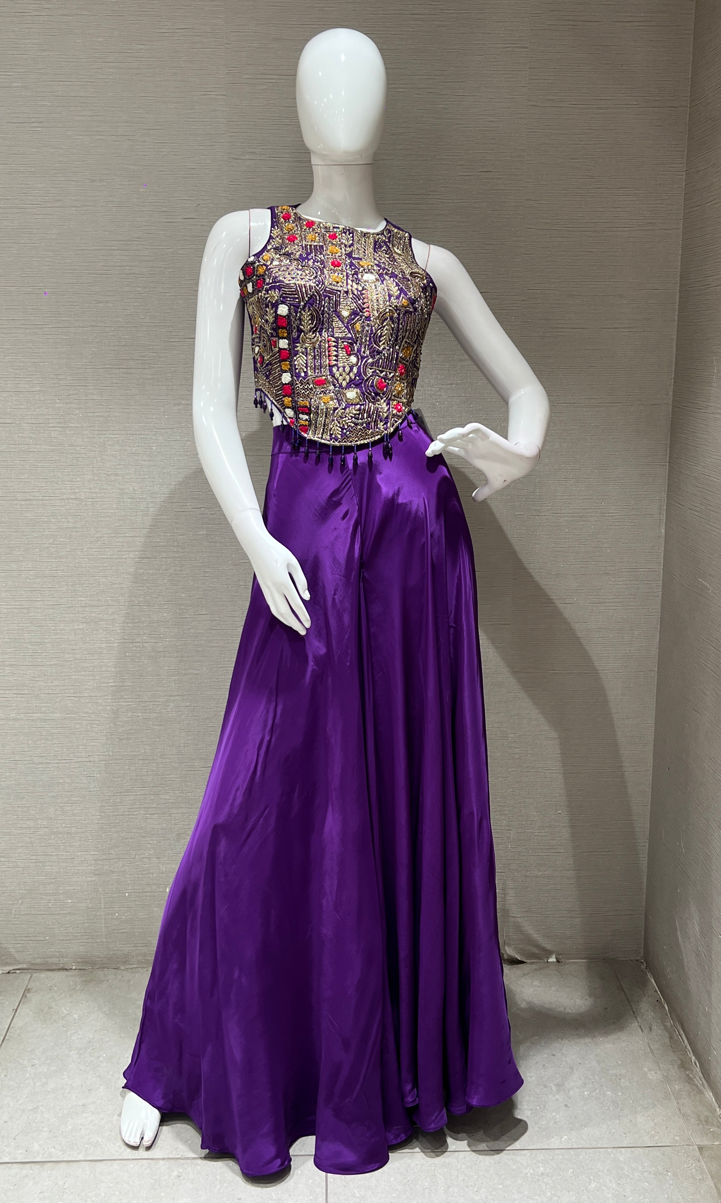 Purple multi embroidered corset BLOUSE palazzo SET