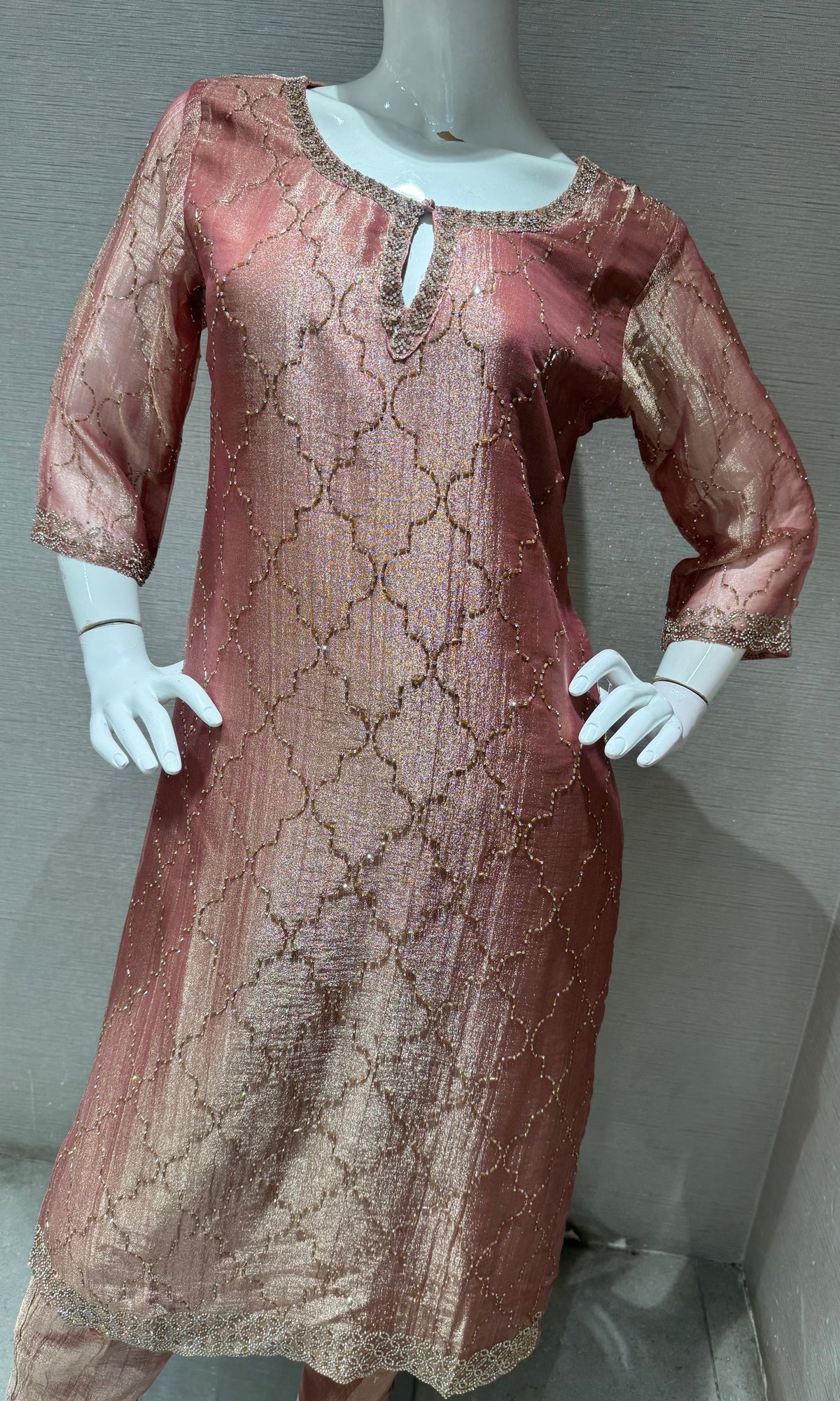 RUST Shimmer Golden ethnic Kurta set with dupatta