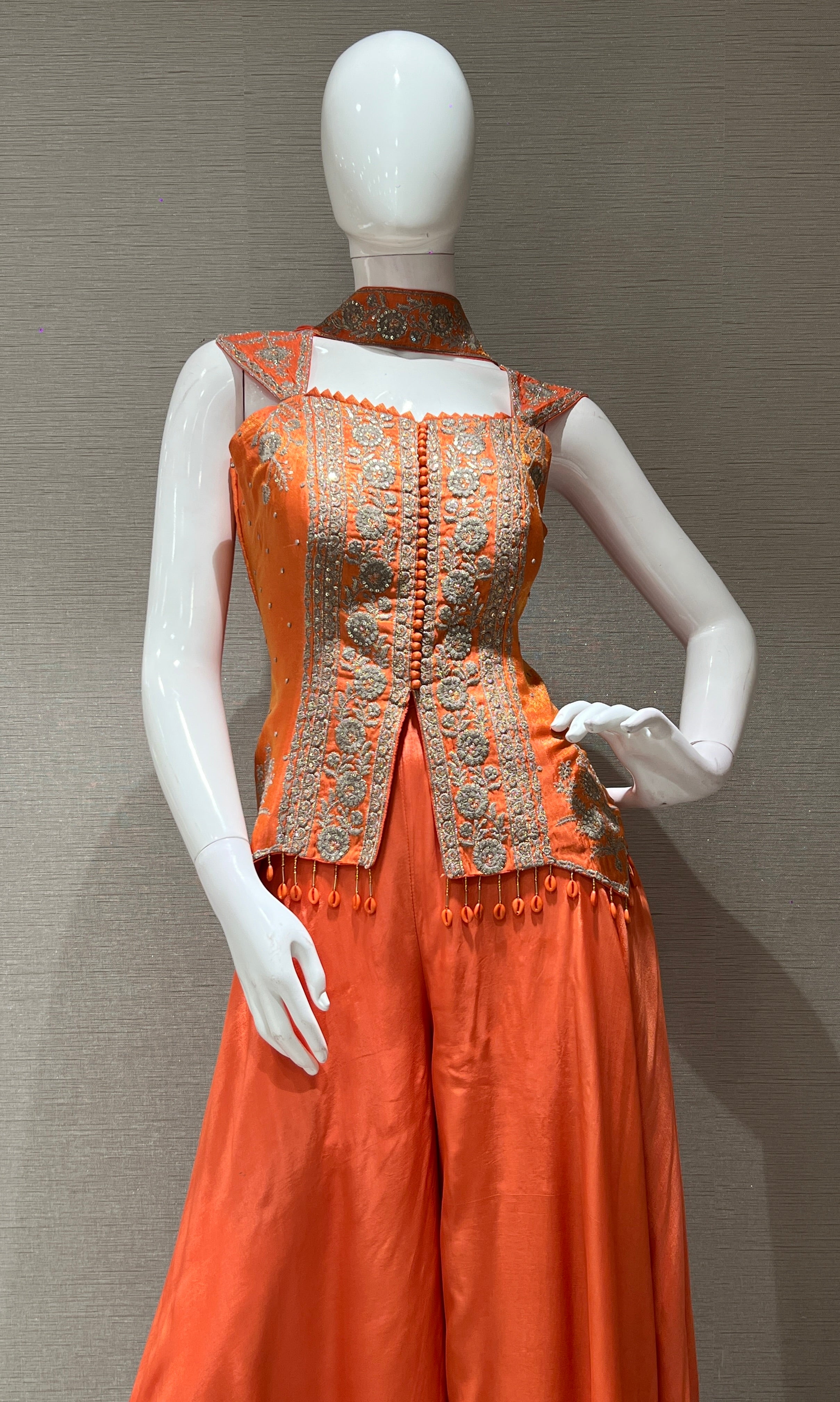 Orange Shimmer Tissue Palazzo SET