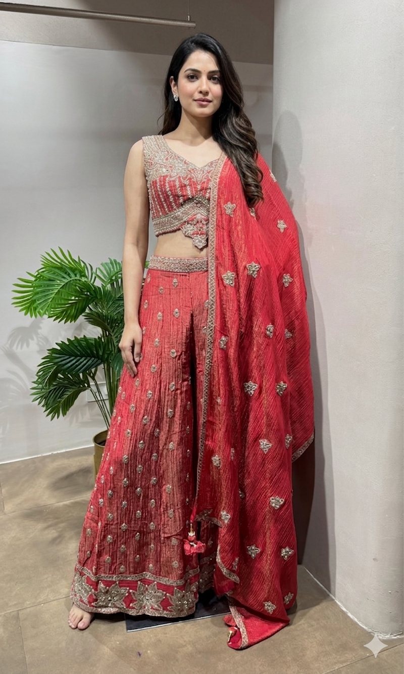 Rani Silk Palazzo with Zari and Sequin Detailing