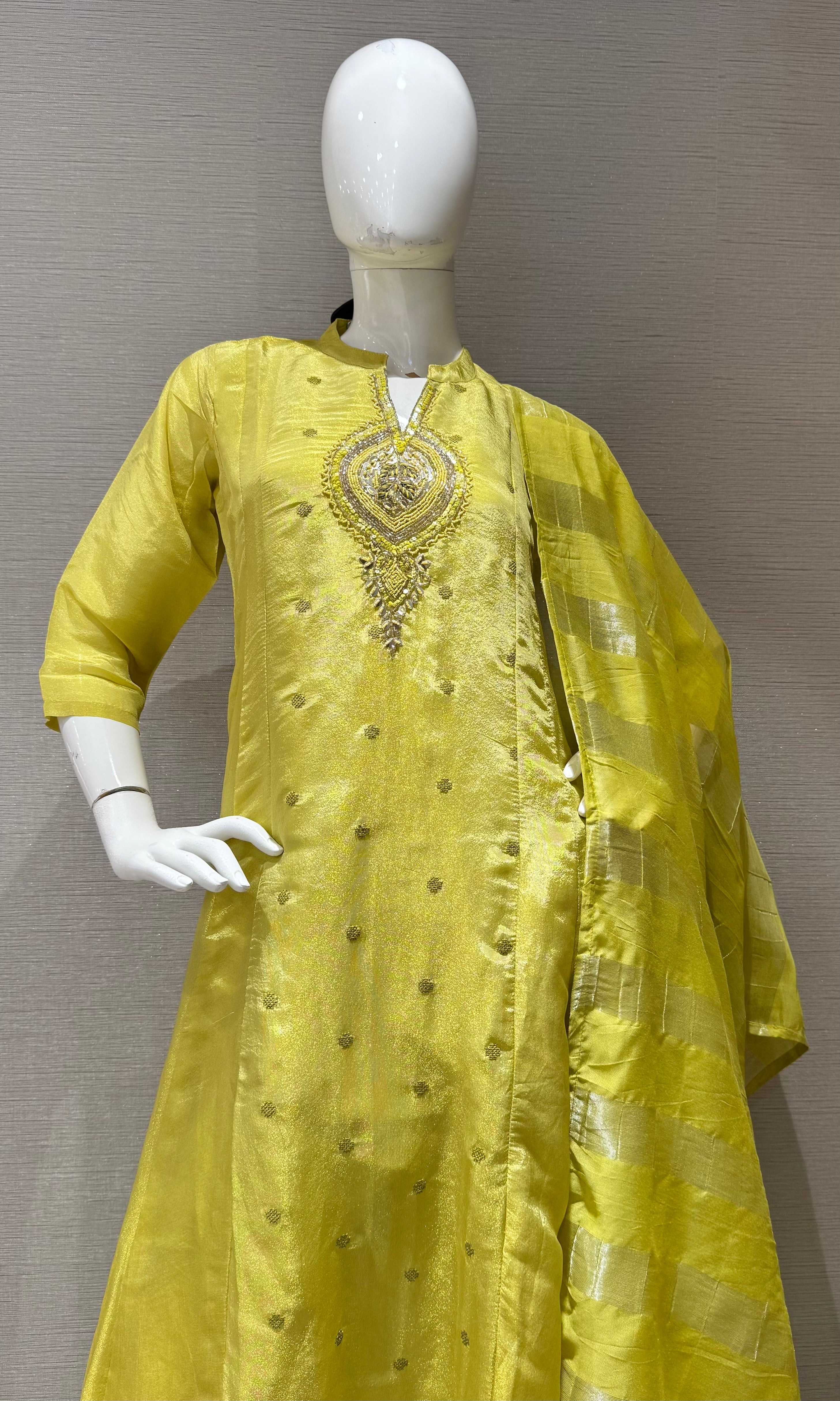 Yellow Silk Blend Ethnic a line Kurta set