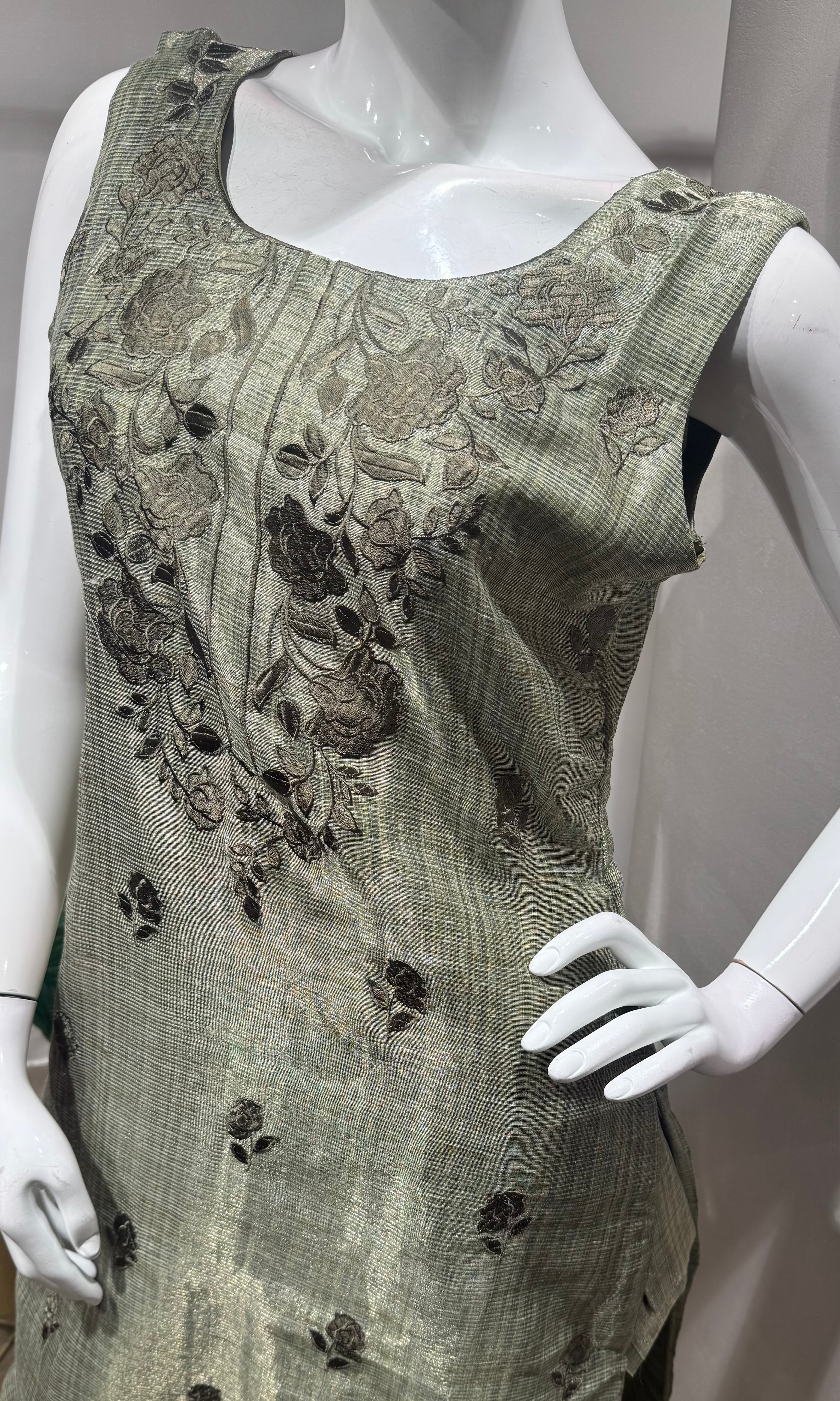Green floral print embroidered kurta set