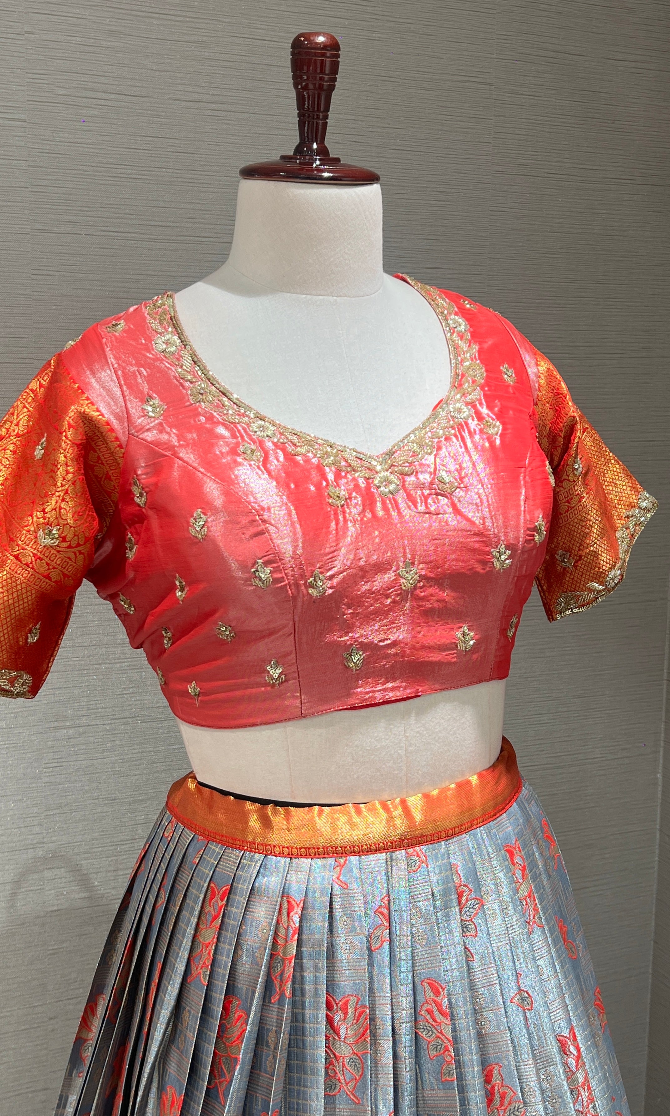 Rani pink AND Grey Floral lehenga