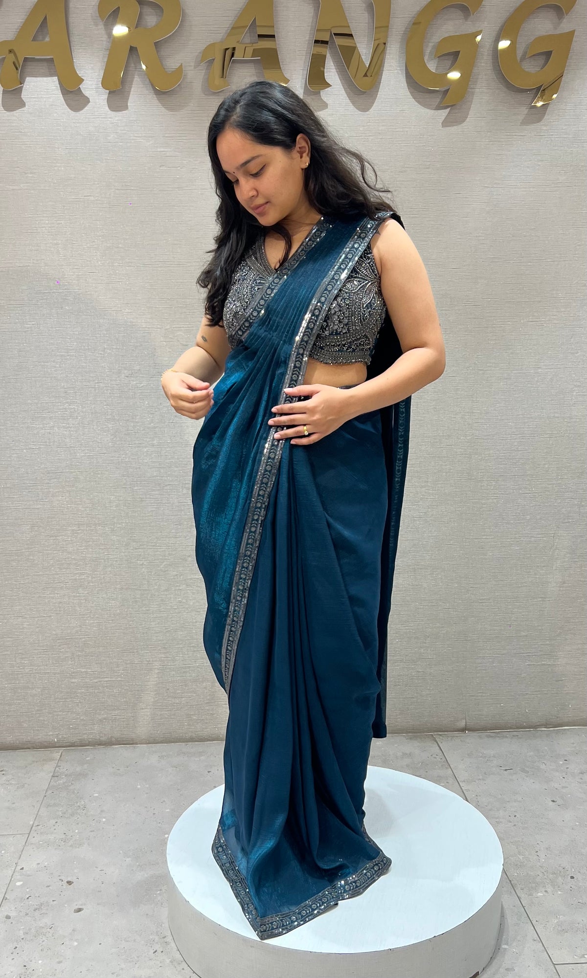 Peacock Blue Georgette Draped Saree