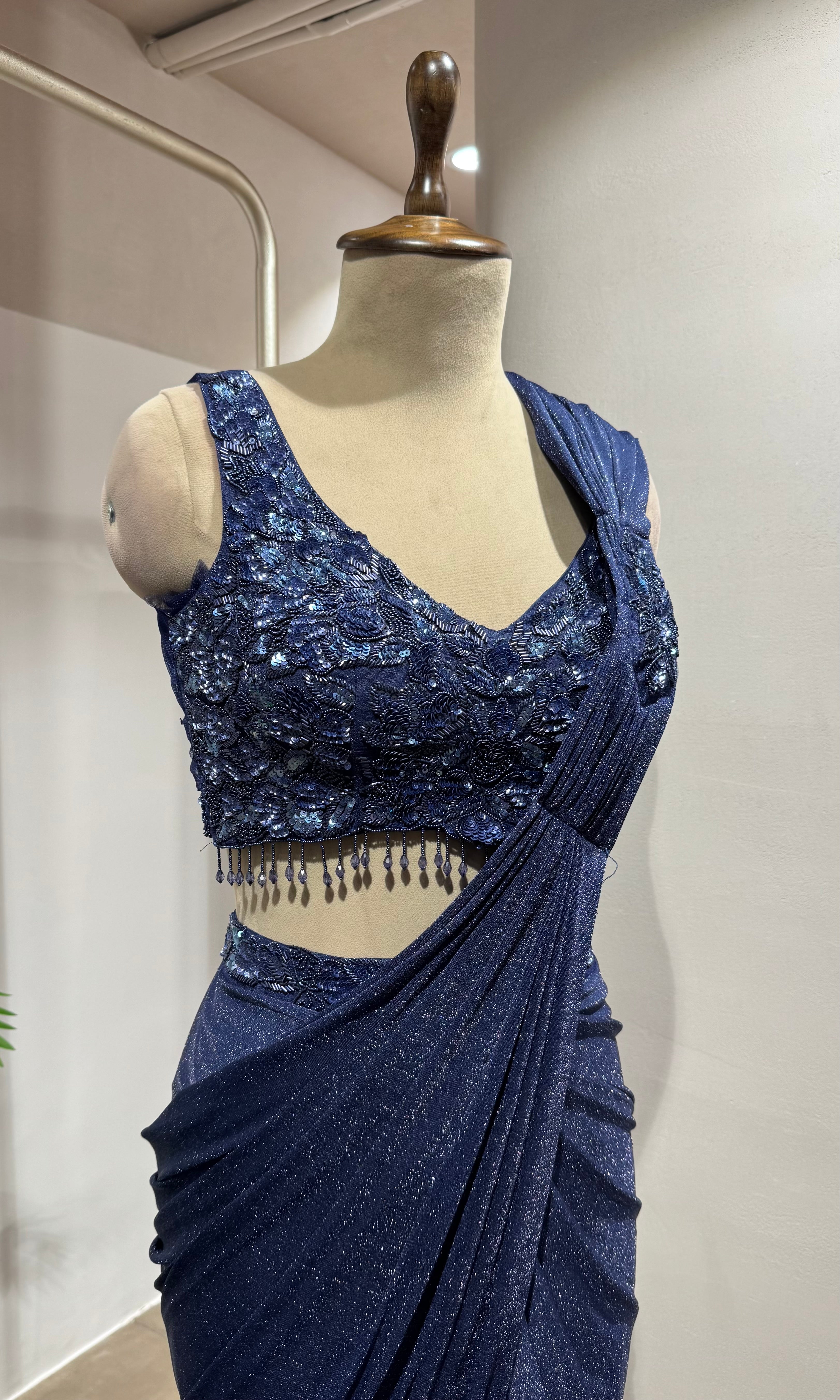 Blue Draped Saree with BLOUSE