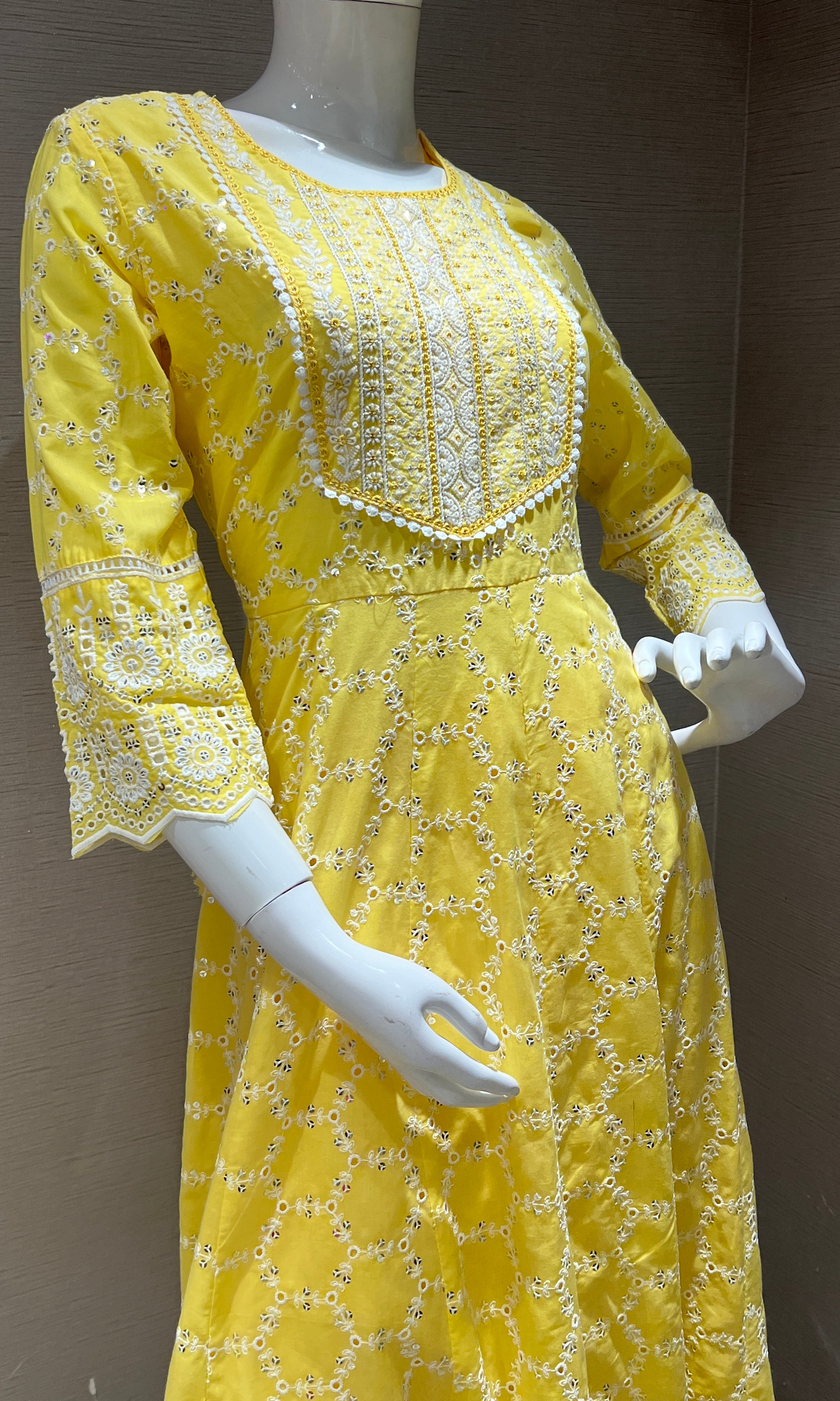 Yellow cotton Anarkali