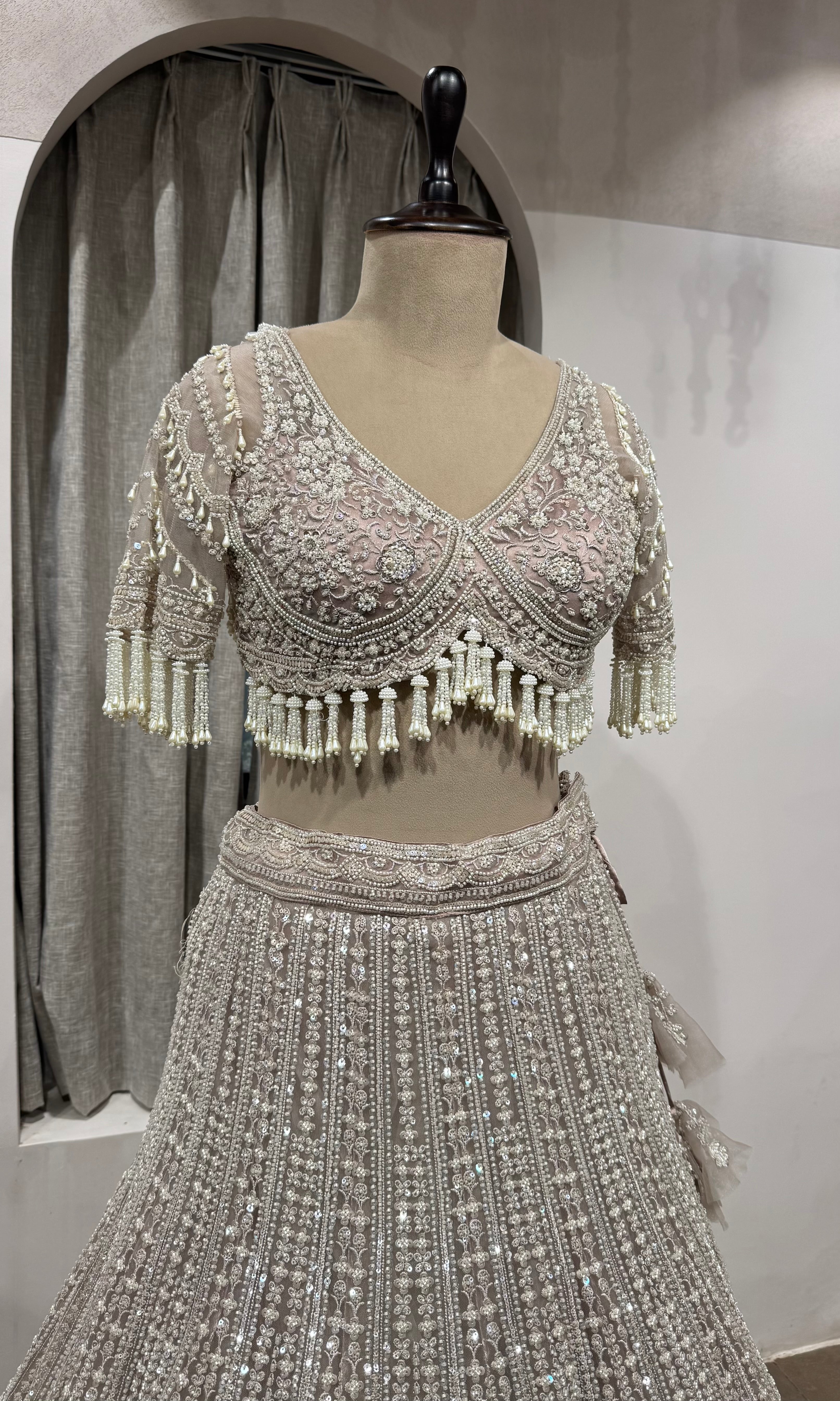 Grey Silver heavy designer bridal lehenga