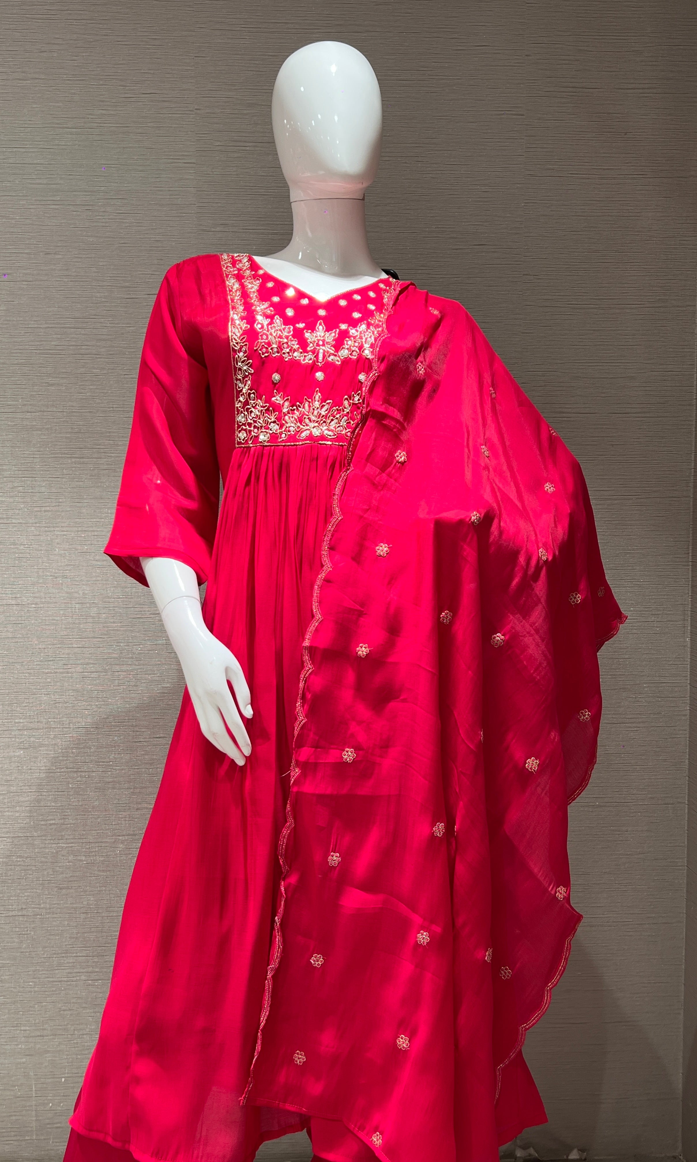 Rani pink MUL CHANDERI kurta set