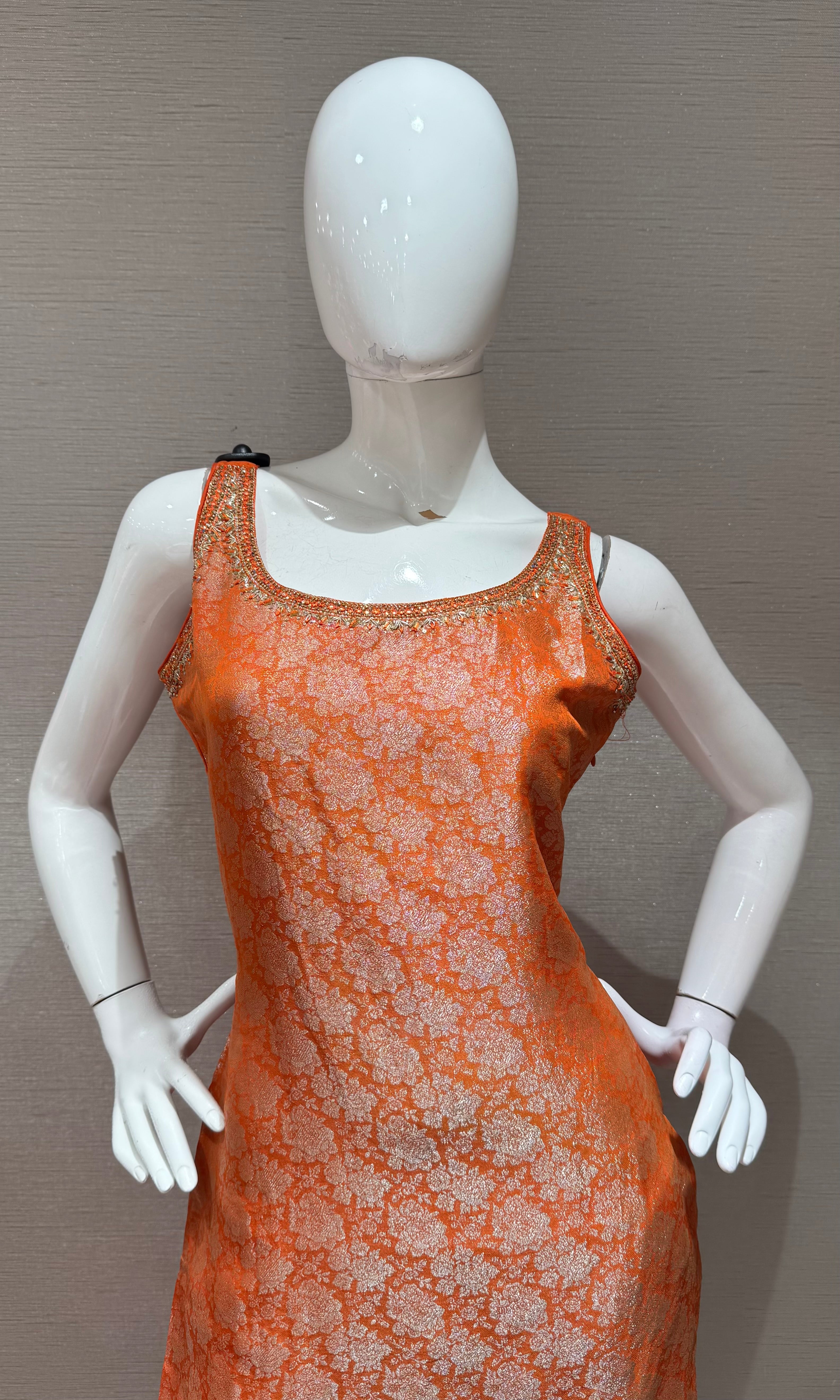 orange Banarasi silk kurta set