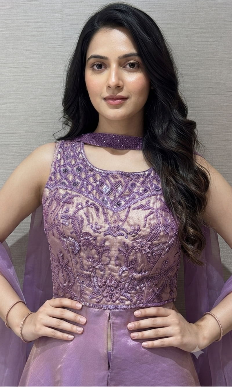 LILAC EMBROIDERED FRONT SLIT ANARKALI PALAZZO SET