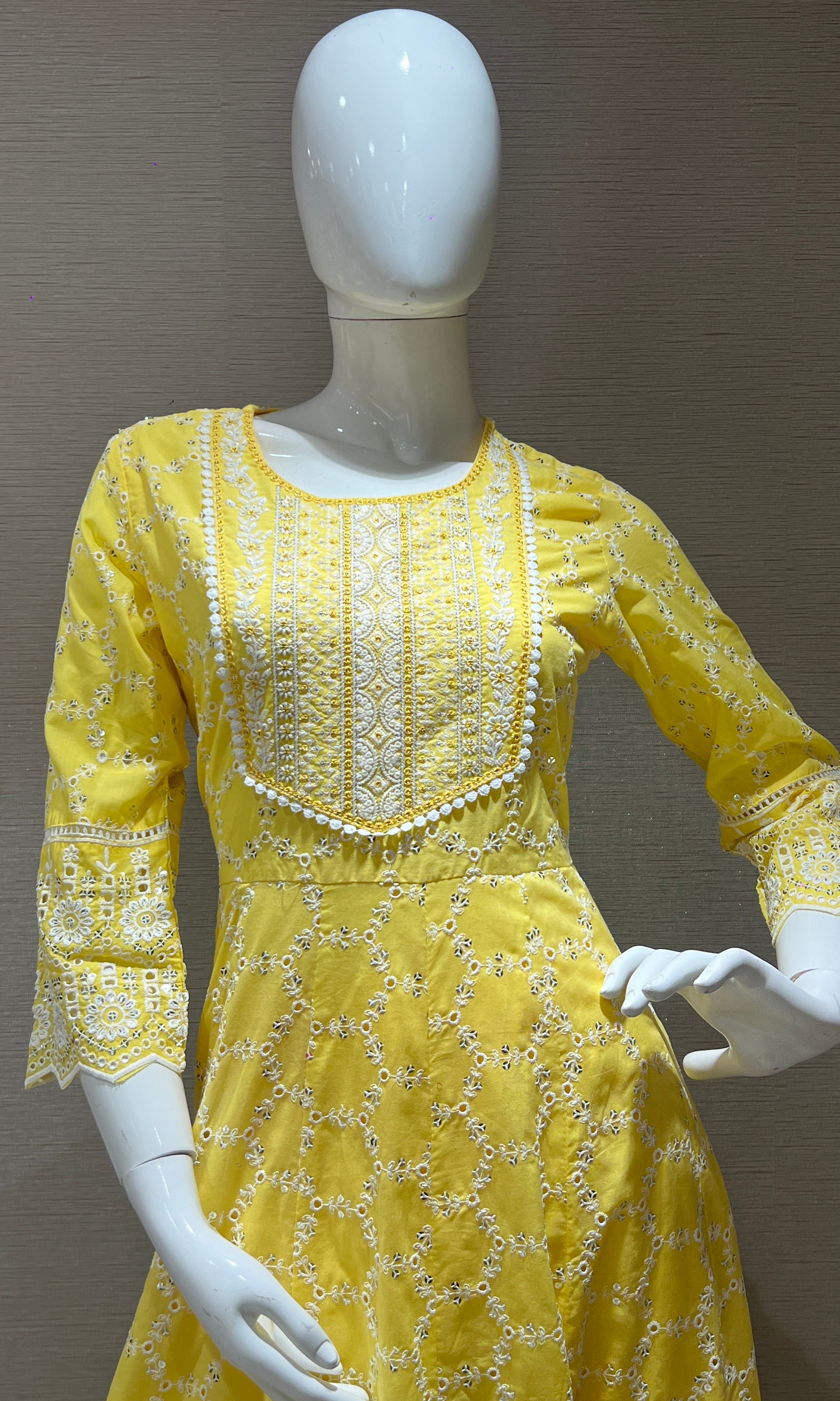 Yellow cotton Anarkali