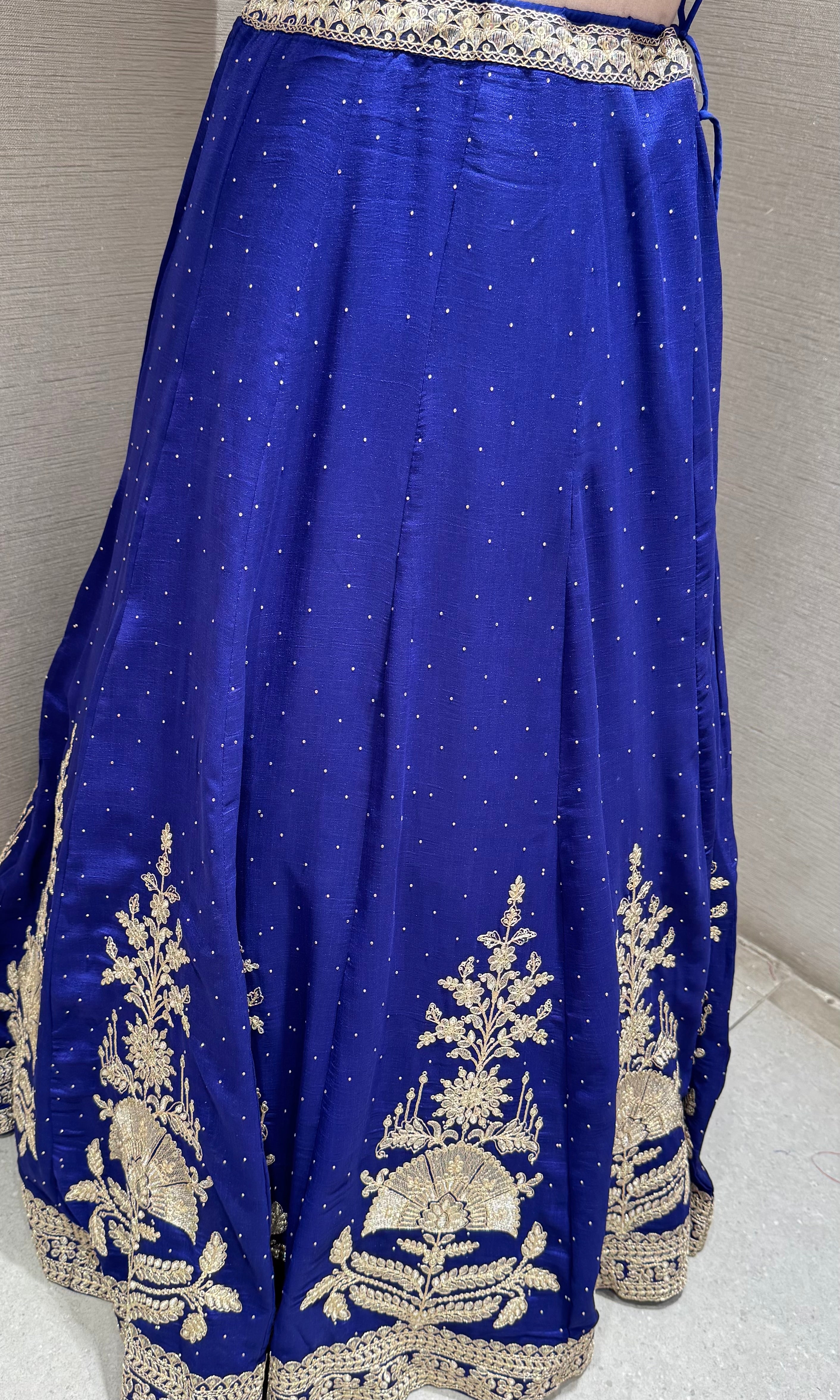 royal blue lehenga set with intricate gold & silver embroidery