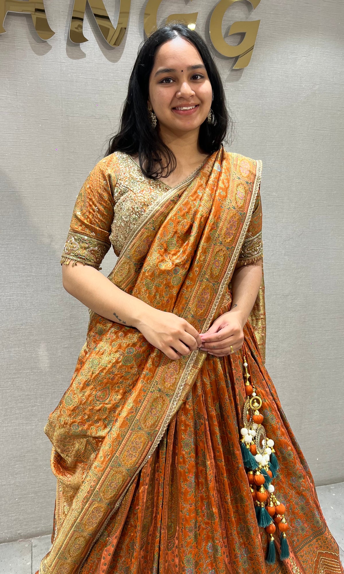 Rust Orange & Gold Embroidered Lehenga Set