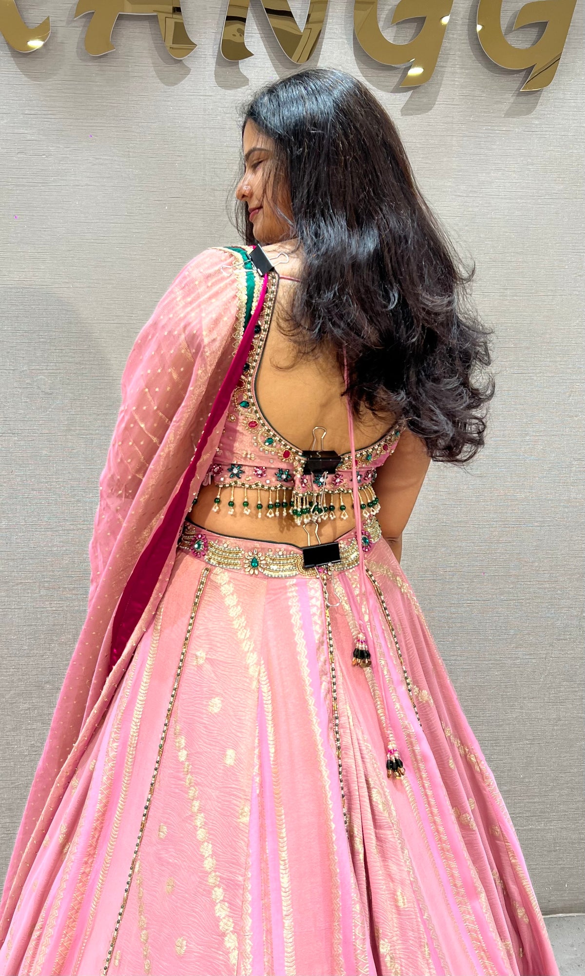 Pastel Pink Flared Lehenga Set with Heavily Embellished Blouse & dupatta
