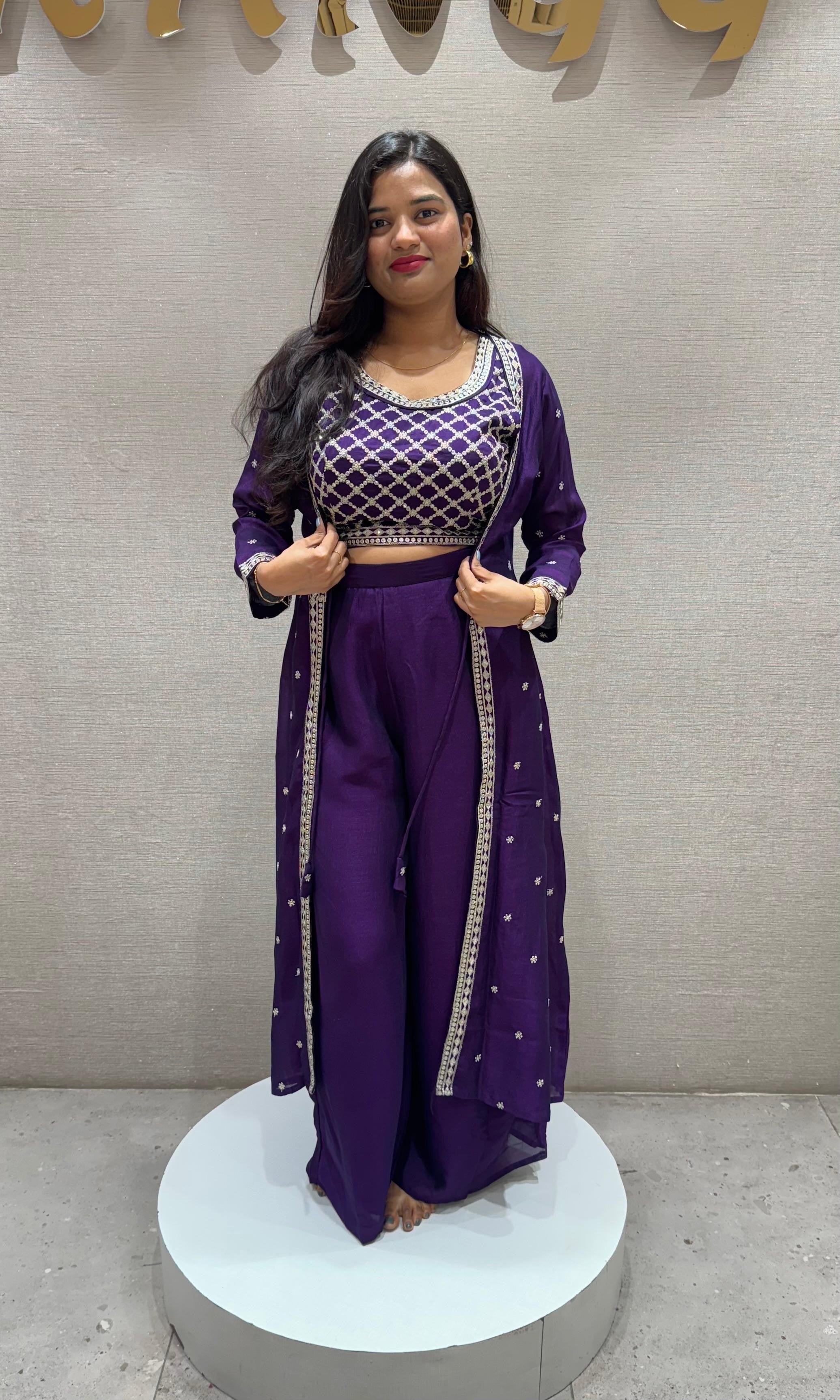 PURPLE EMBROIDERED JACKET STYLE PALAZZO