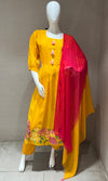 Yellow Mul Chanderi kurta set