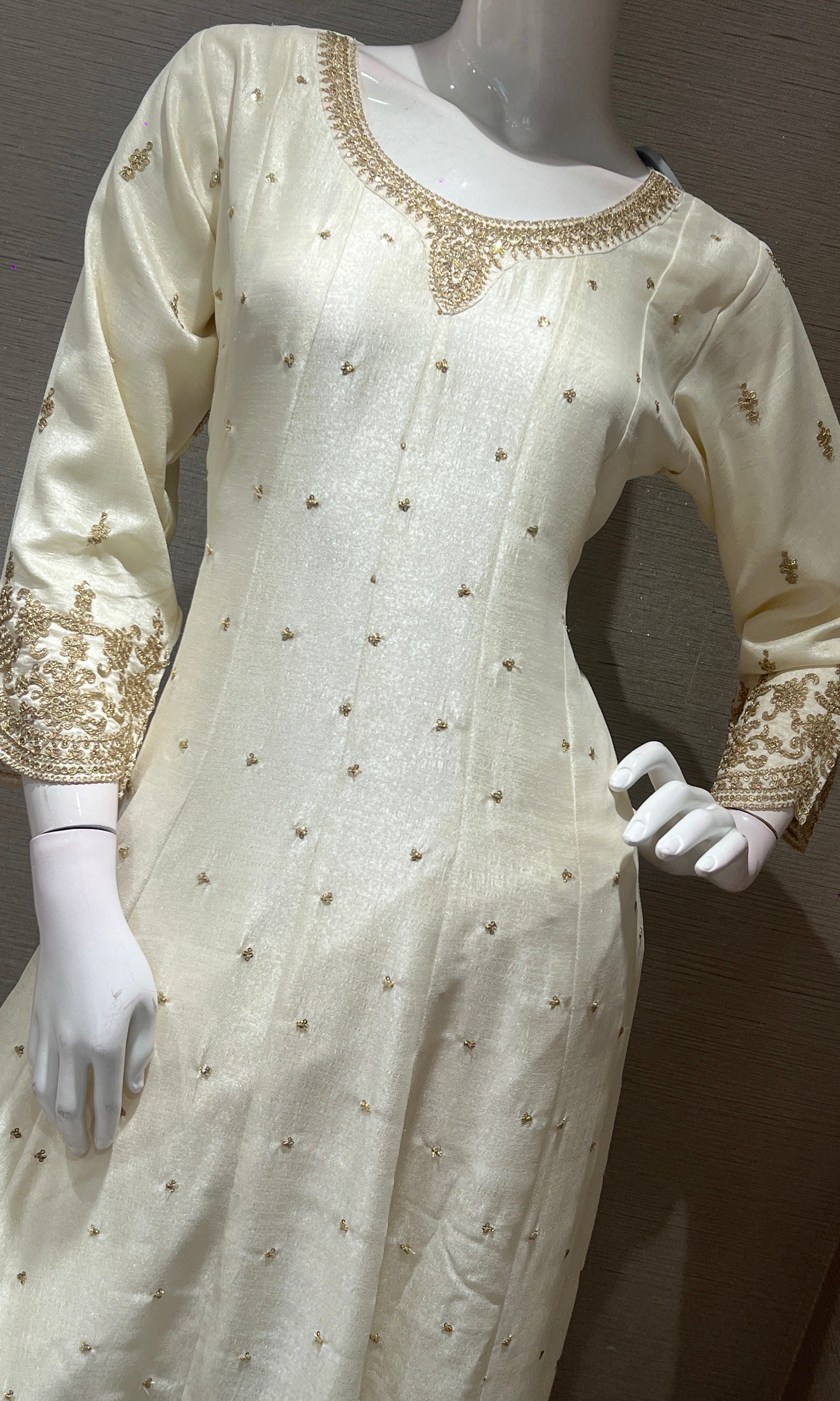 White GOLDEN EMBROIDERED Anarkali