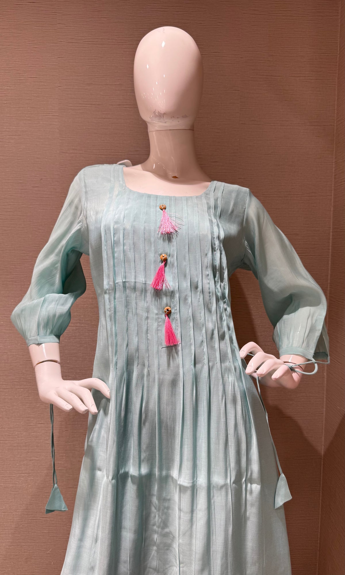 Light Blue cotton Kurti top with Pink Florals
