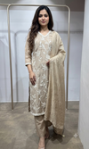 Beige kurta set WITH floral thread embroiderY