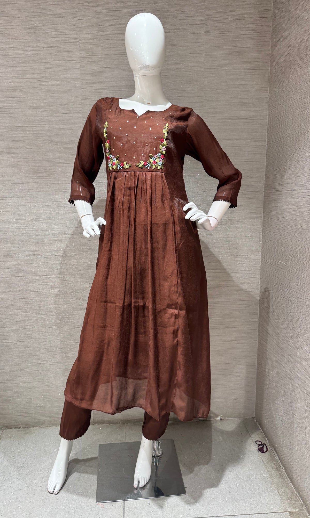 Brown chanderi silk kurta set with dupatta