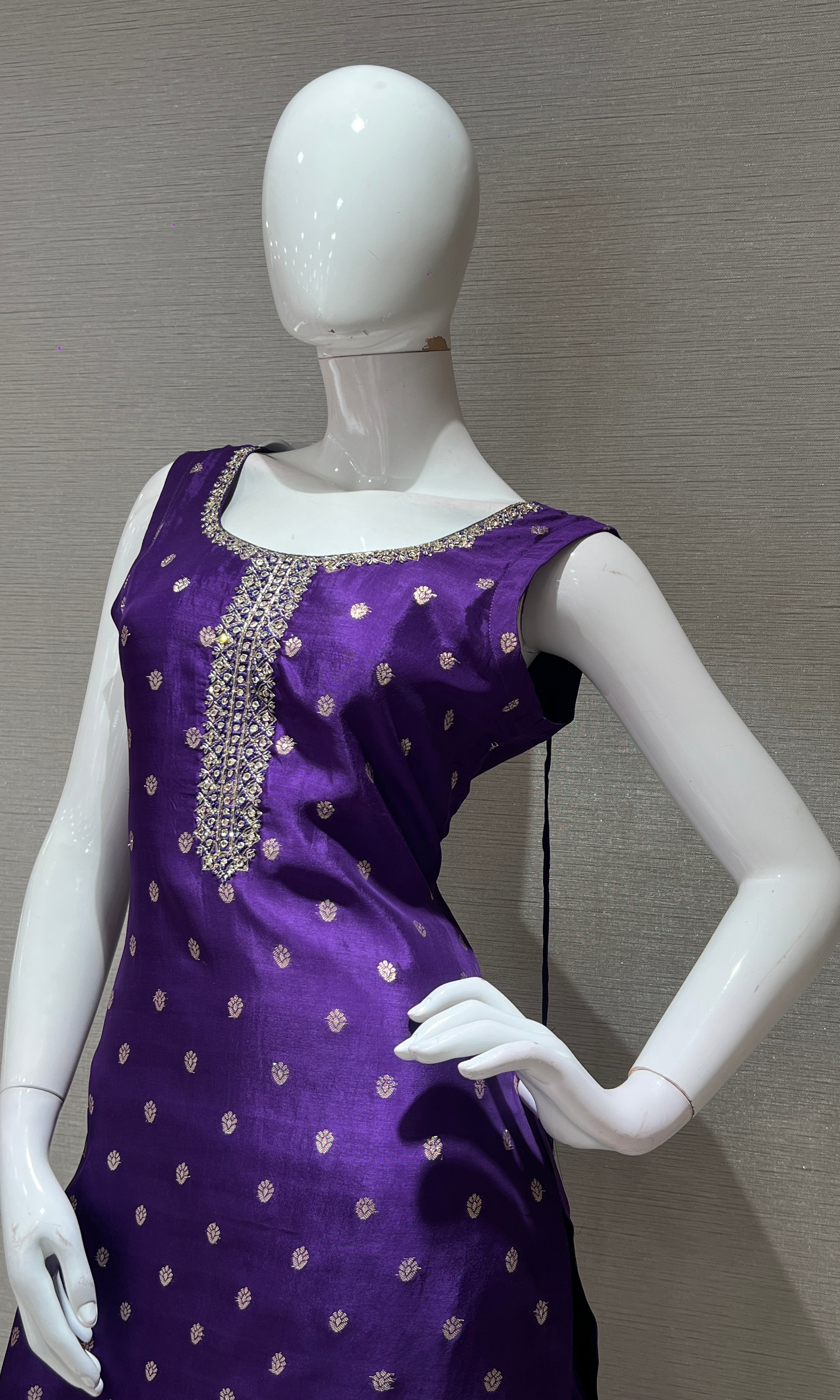 purple embroidered kurta set with dupatta