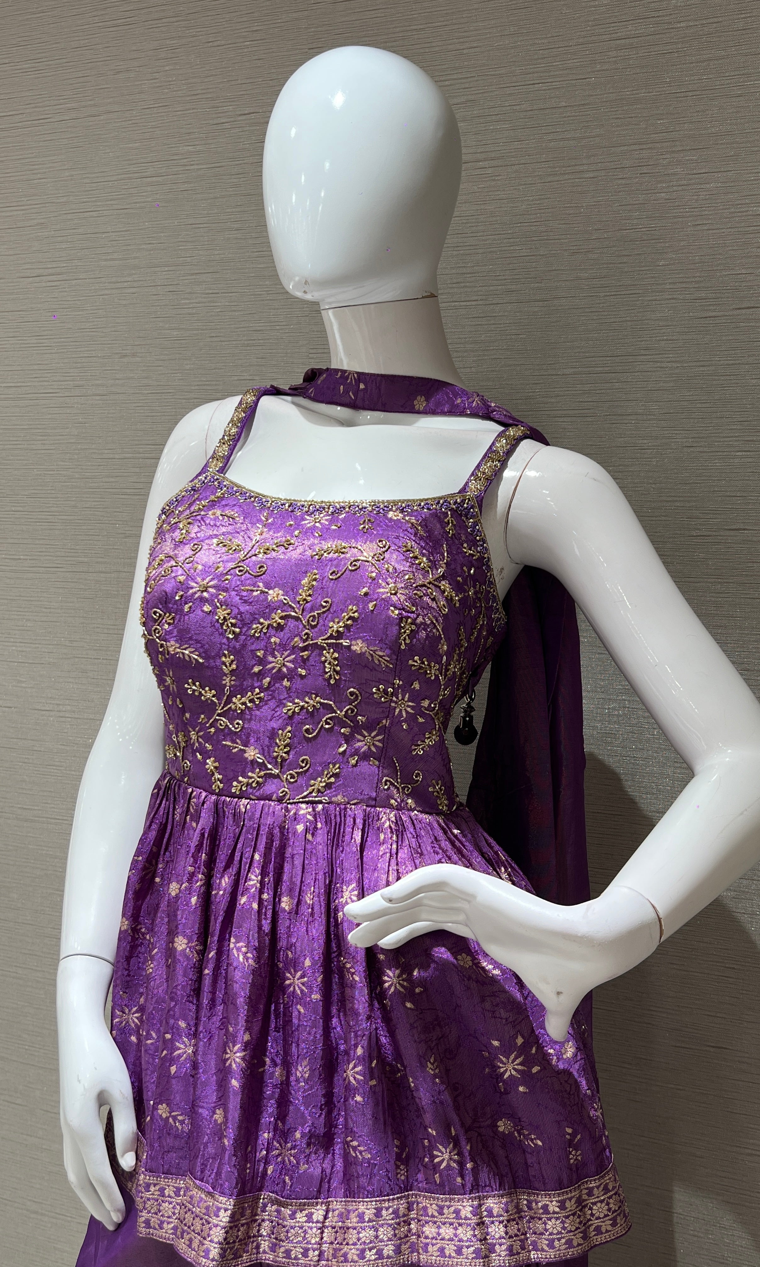 Purple shimmer tissue peplum palazzo set