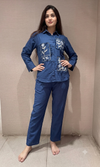 Blue Embroidered Floral Patch Cord set