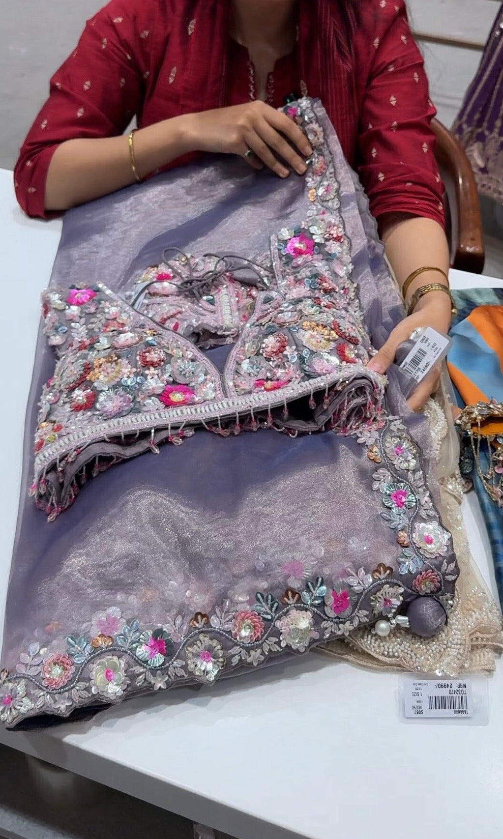 Lilac FLORAL saree with ready blouse