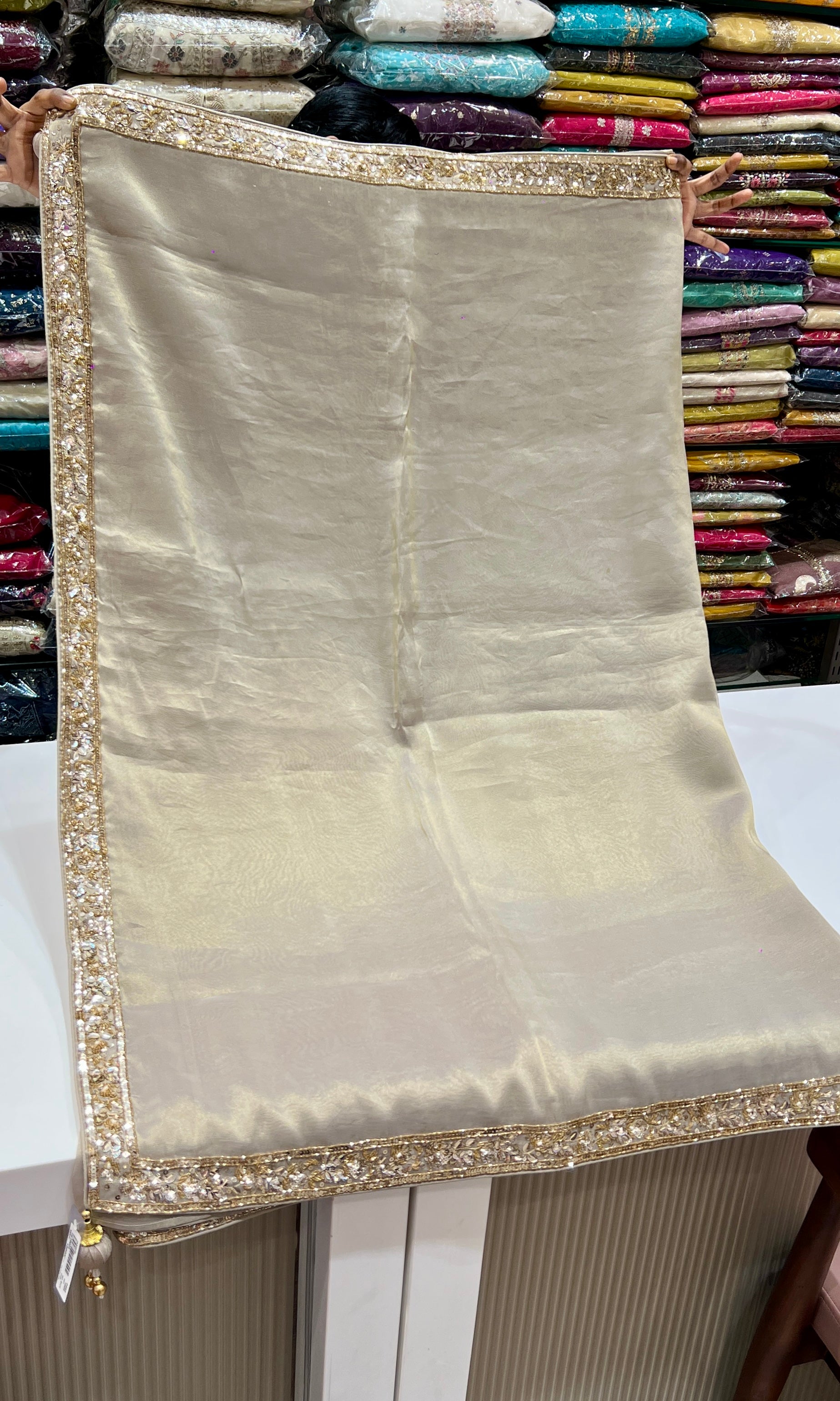 Grey saree with ready blouse