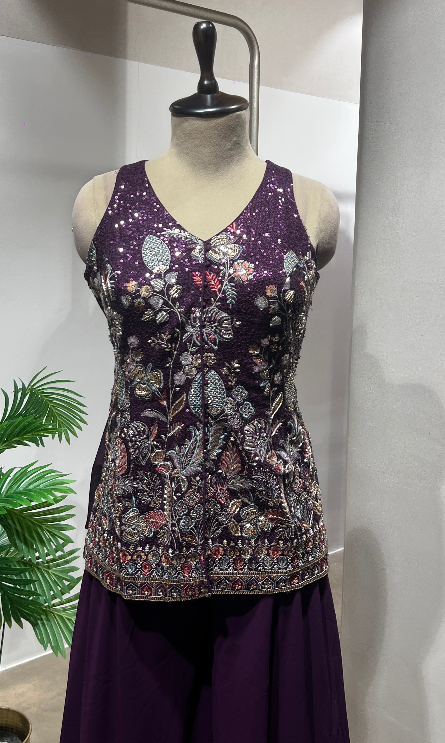 Purple Floral Georgette Sharara Suit